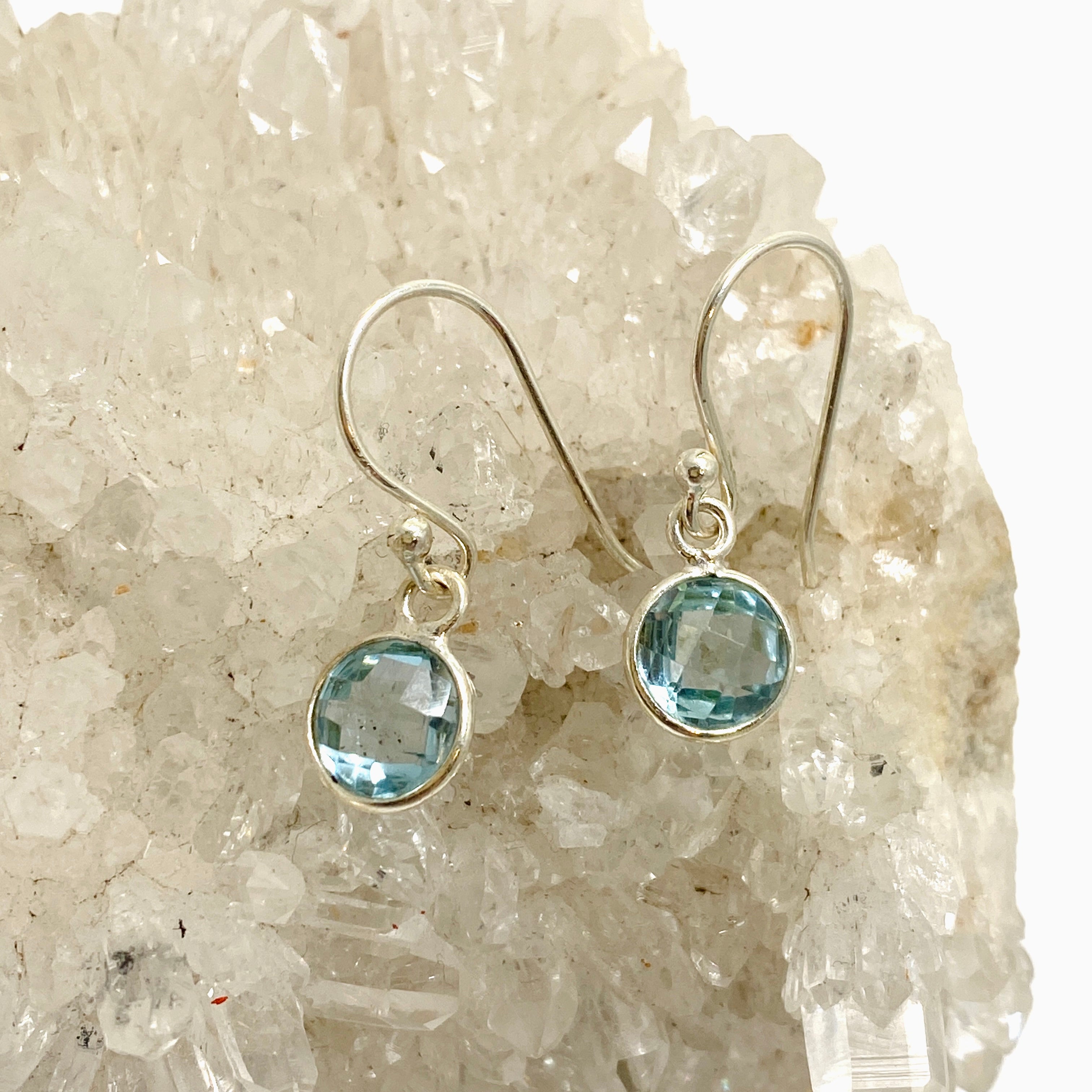 Blue Topaz Round Faceted Stud Earrings for Women - 925 Sterling Silver Jewelry - Perfect for Gifts, Weddings & Special Occasions