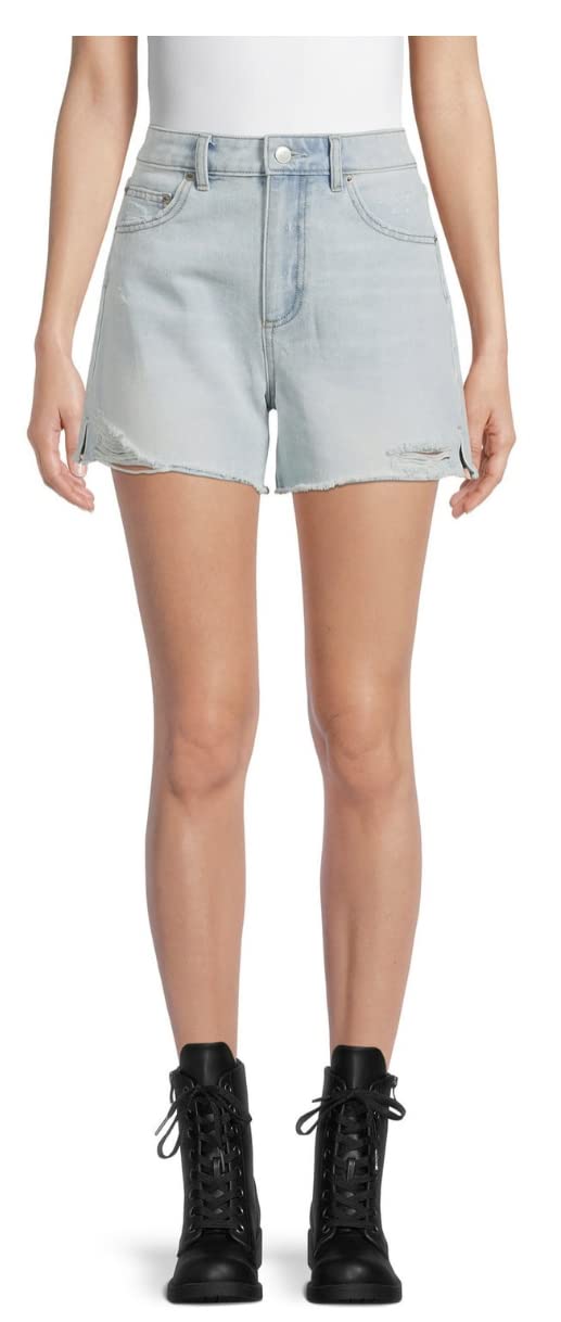 Junior's Light Wash High Rise Distressed Denim Midi Shorts - Size 11 | Vintage Blue Washed Jeans Shorts for Women | Perfect for Summer Outfits, Beach Vacations & Casual Street Style