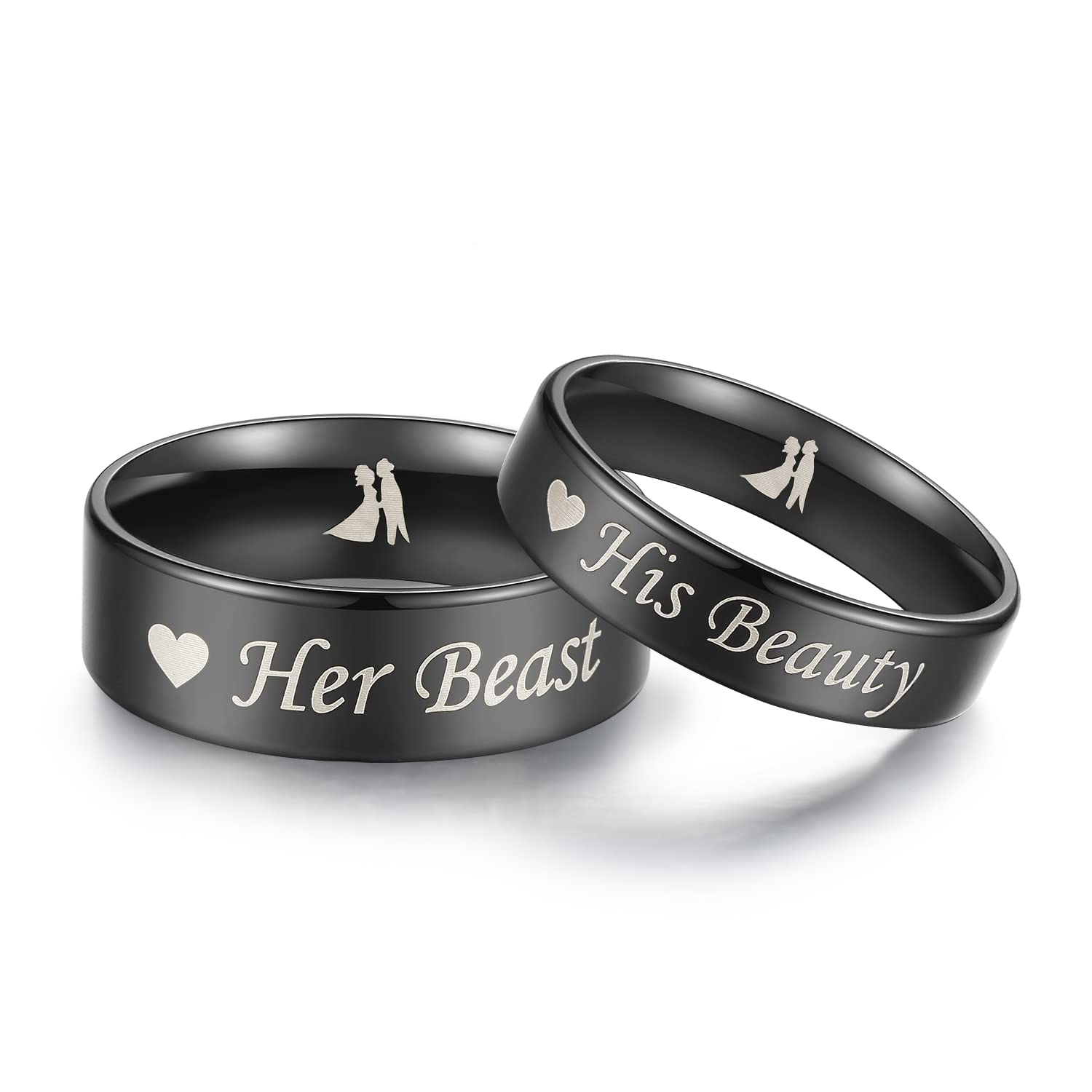 His & Her Titanium Wedding Rings - Beauty & Beast Set for Couples