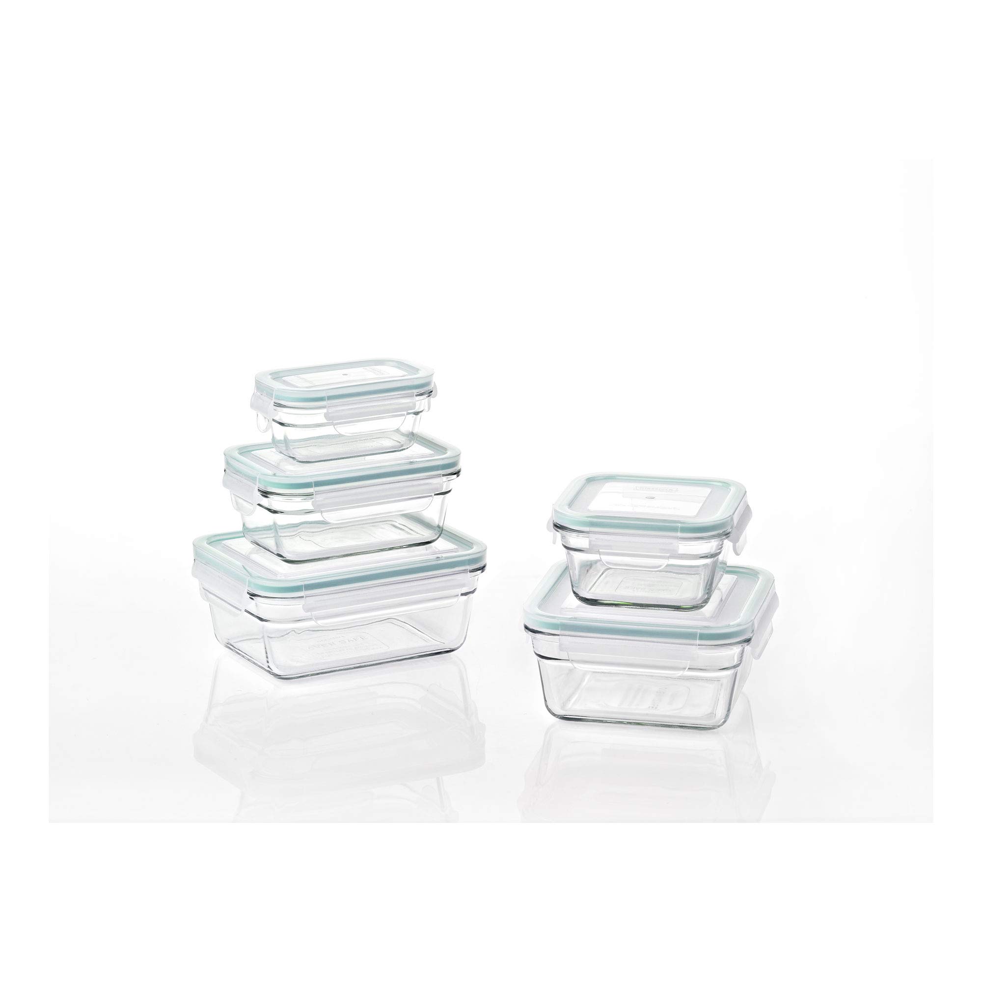Glasslock 10-Piece Glass Food Storage Container Set - Airtight, BPA-Free, Oven & Microwave Safe - Perfect for Meal Prep, Leftovers & Freezer Storage