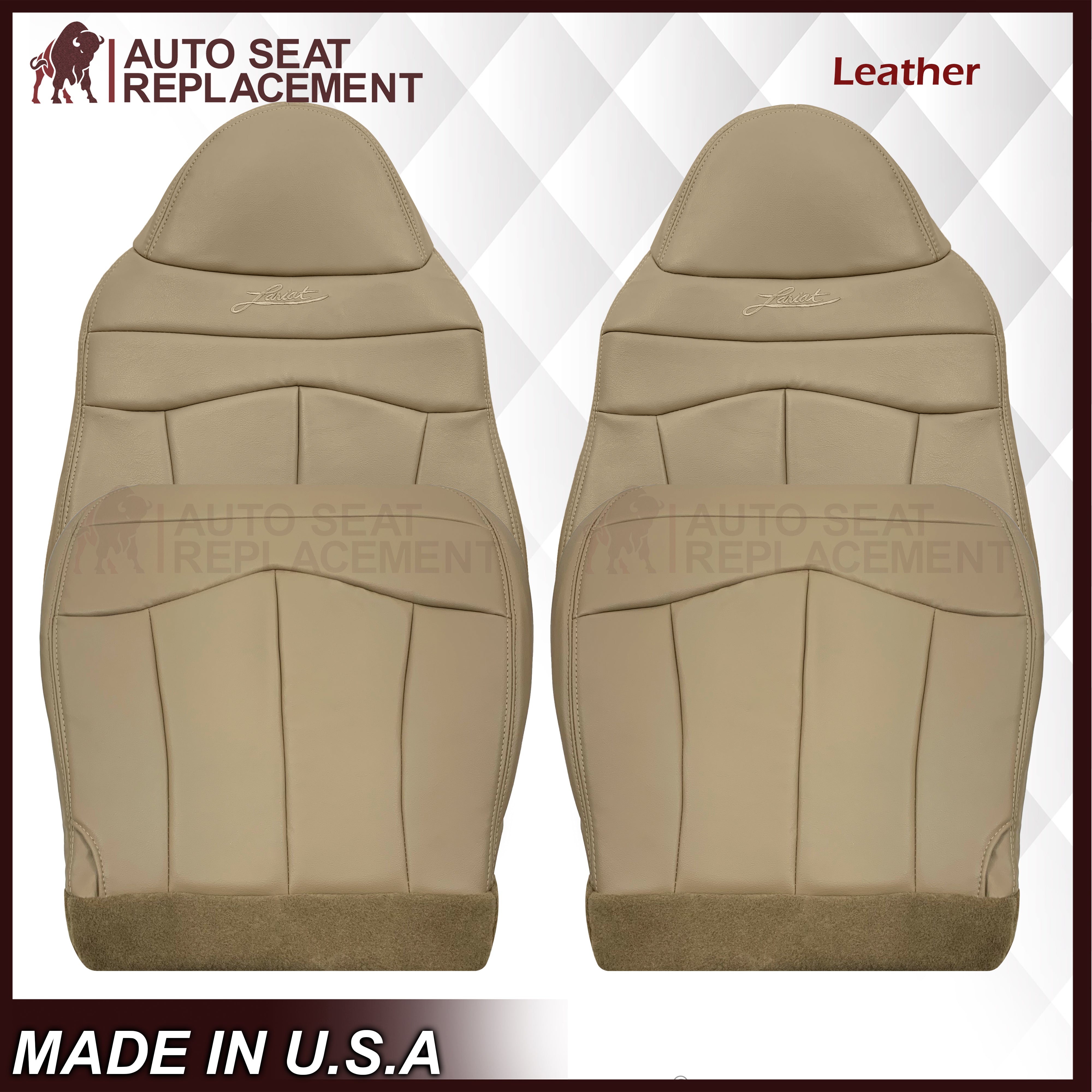 1999-2003 Ford F150 Lariat Replacement Seat Cover - Genuine Leather or Premium Vinyl Options in Tan Color | Perfect for Truck Interior Upgrade & Protection