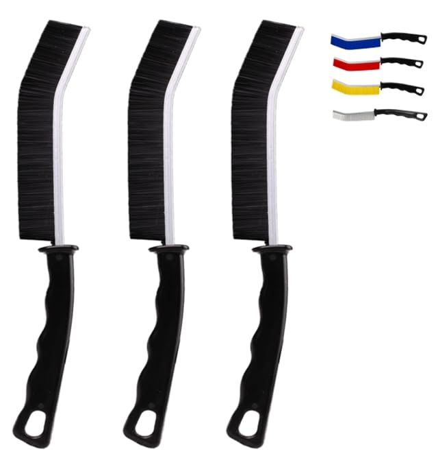 **3-Pack Black Crevice Cleaning Brush Set - Grout Scrub Brush, Toilet Brush & Cleaning Tools for Bathroom, Kitchen & Household Use | Perfect for Tight Spaces, Tile Grout & Hard-to-Reach Areas**
