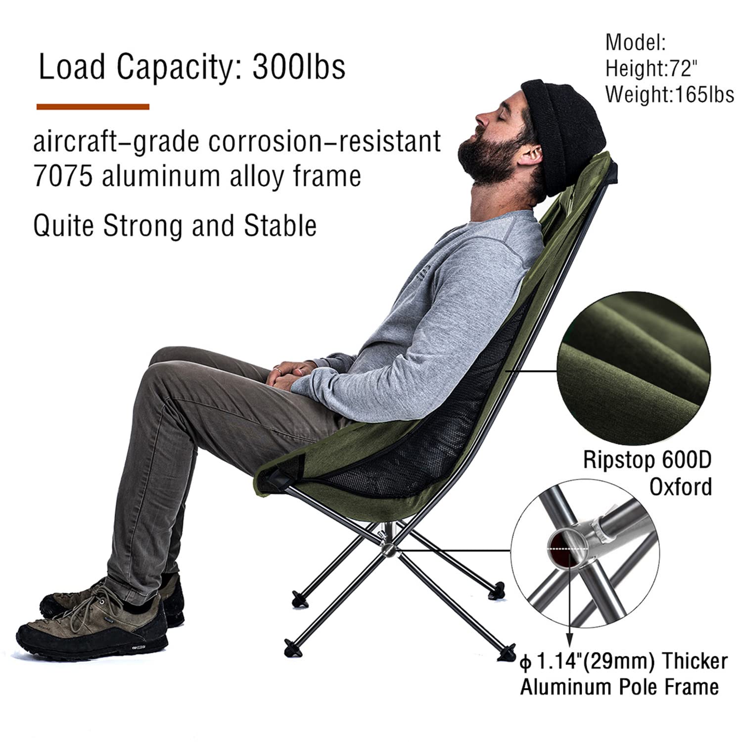 Naturehike Portable Moon Folding Camping Chair - Ultralight Compact Heavy Duty Outdoor Chair for Adults - Perfect for Hiking, Backpacking, Beach, Picnic, Fishing, Festival & Travel - Ideal for Camping, Backyard, BBQ and Outdoor Adventures