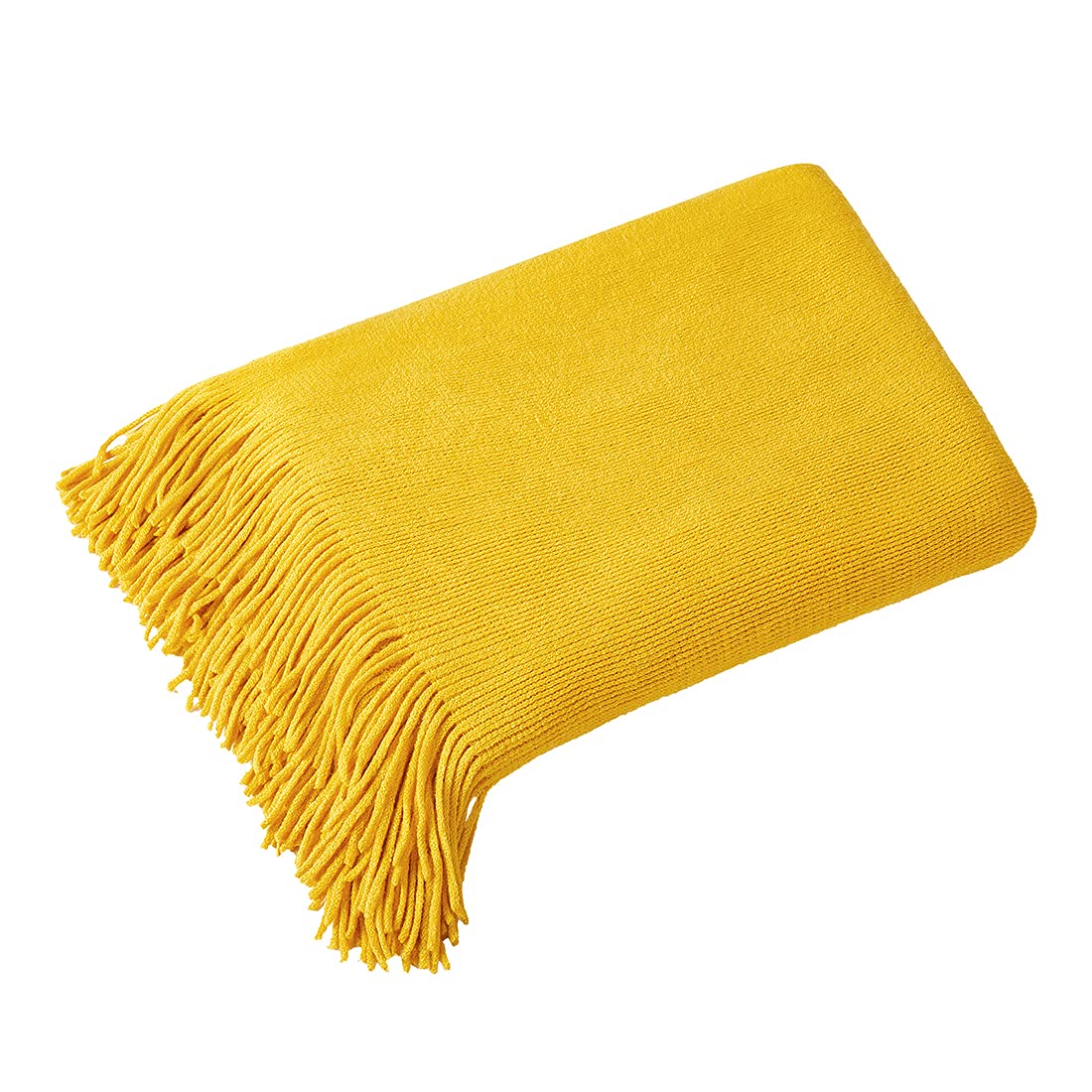 Homiest Decorative Knitted Throw Blanket with Fringe - Soft & Cozy Tassel Blanket for Couch, Sofa, Bed - Mustard Yellow, 50x60 Inches - Perfect for Living Room, Bedroom & Winter Snuggling