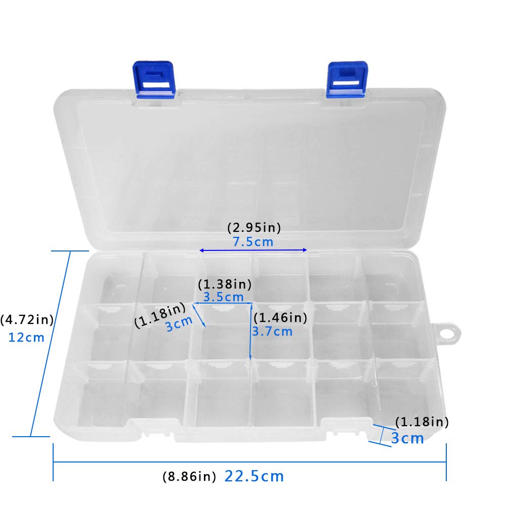 Qualsen Clear Plastic Storage Box with Adjustable Dividers - 18 Grid x 2 Compartment Craft & Tackle Organizer for Beads, Fishing Gear, Office Supplies & DIY Projects