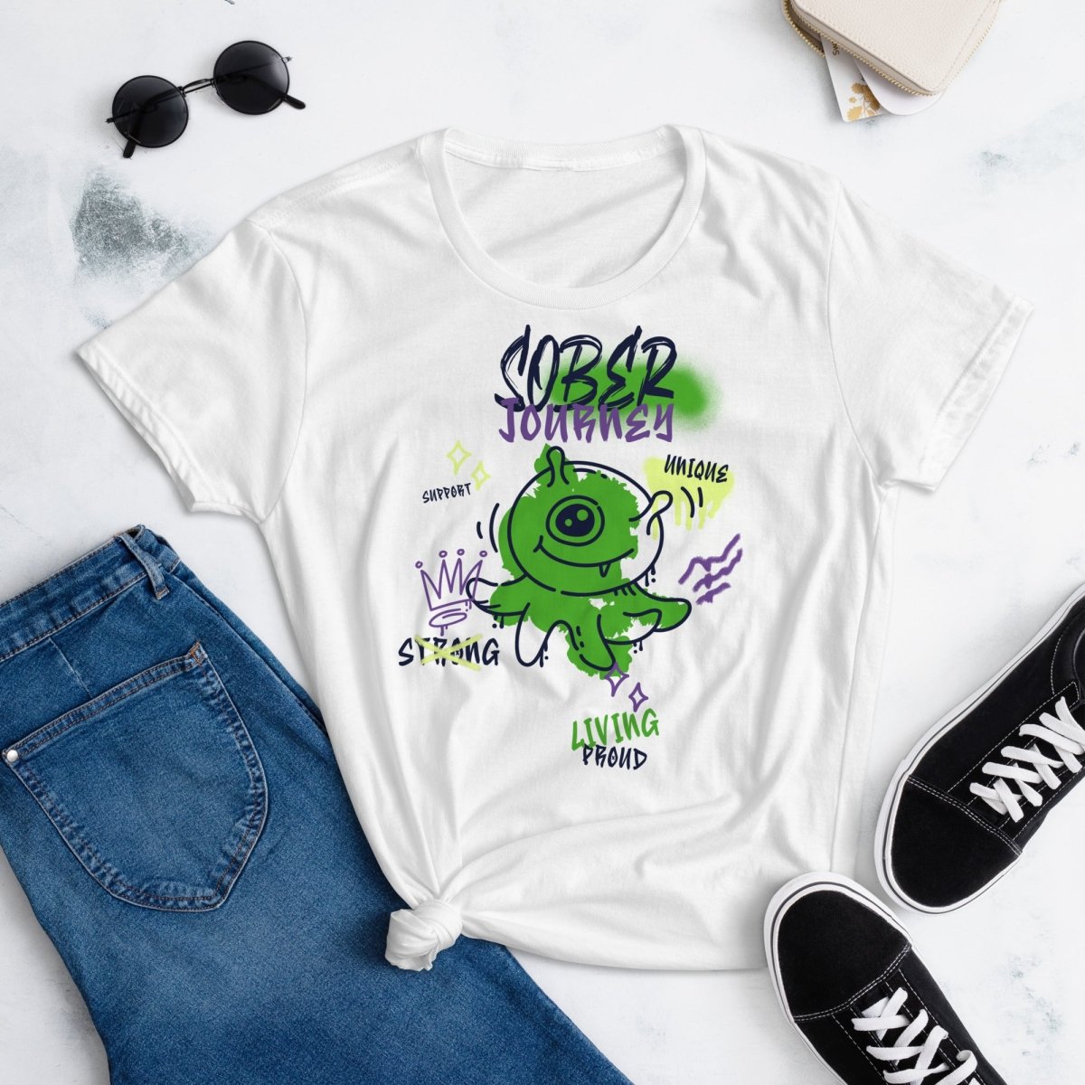 Stellar Sober Path Women's Fashion T-Shirt | Intergalactic Recovery Series | Comfortable Casual Wear for Everyday & Recovery Meetings
