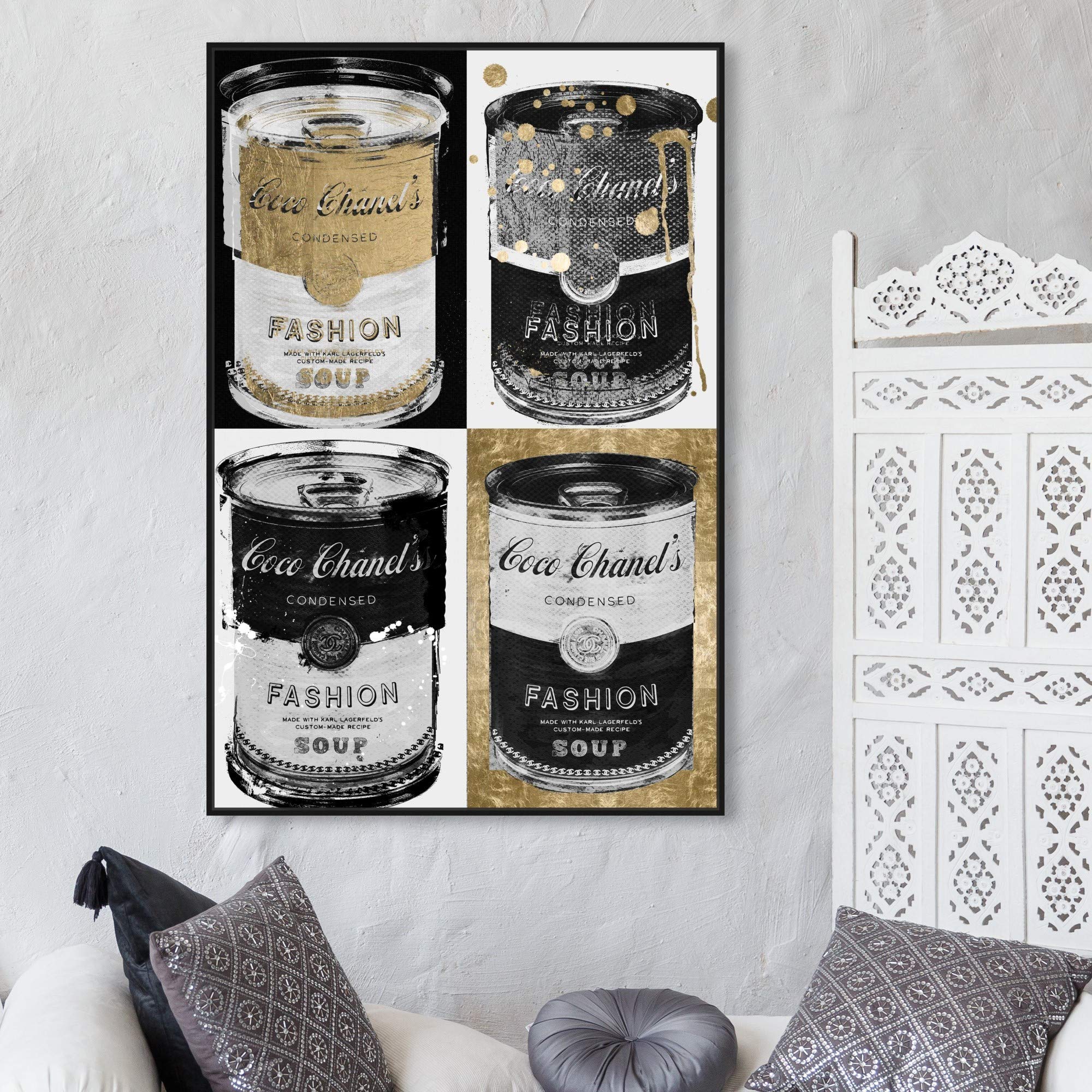 Oliver Gal Artist Co. Fashion & Glam Framed Wall Art Canvas Print - 'Fashion Soup' Pop Art Soup Can Painting - Perfect for Living Room, Bedroom & Office Decor