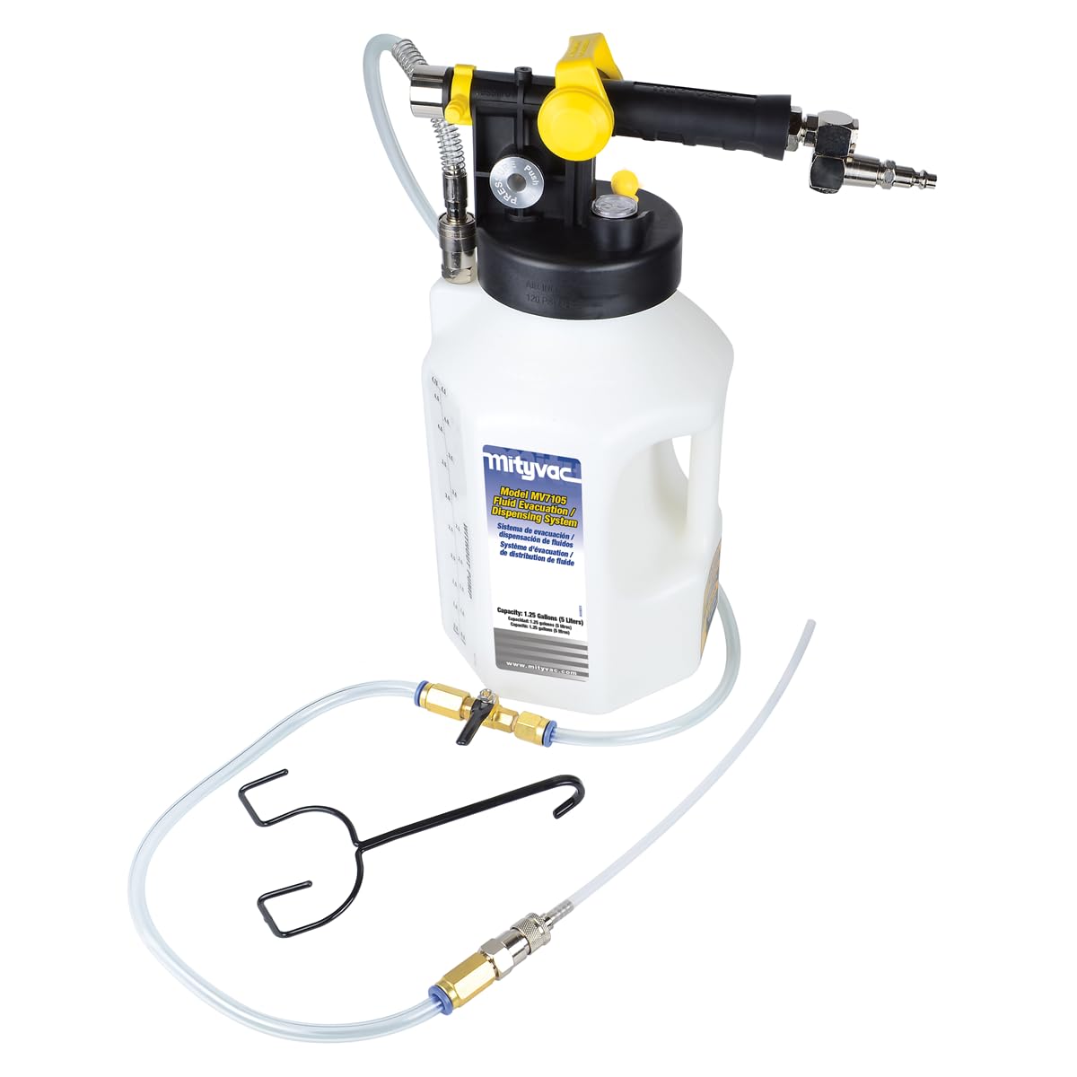 Mityvac MV7105 1.2 Gallon Fluid Extractor Dispenser - 120 PSI Air-Powered for Brake Bleeding, Clutch Service & Fluid Transfer | Ideal for Automotive Repair, Hydraulic System Maintenance & DIY Garage Use