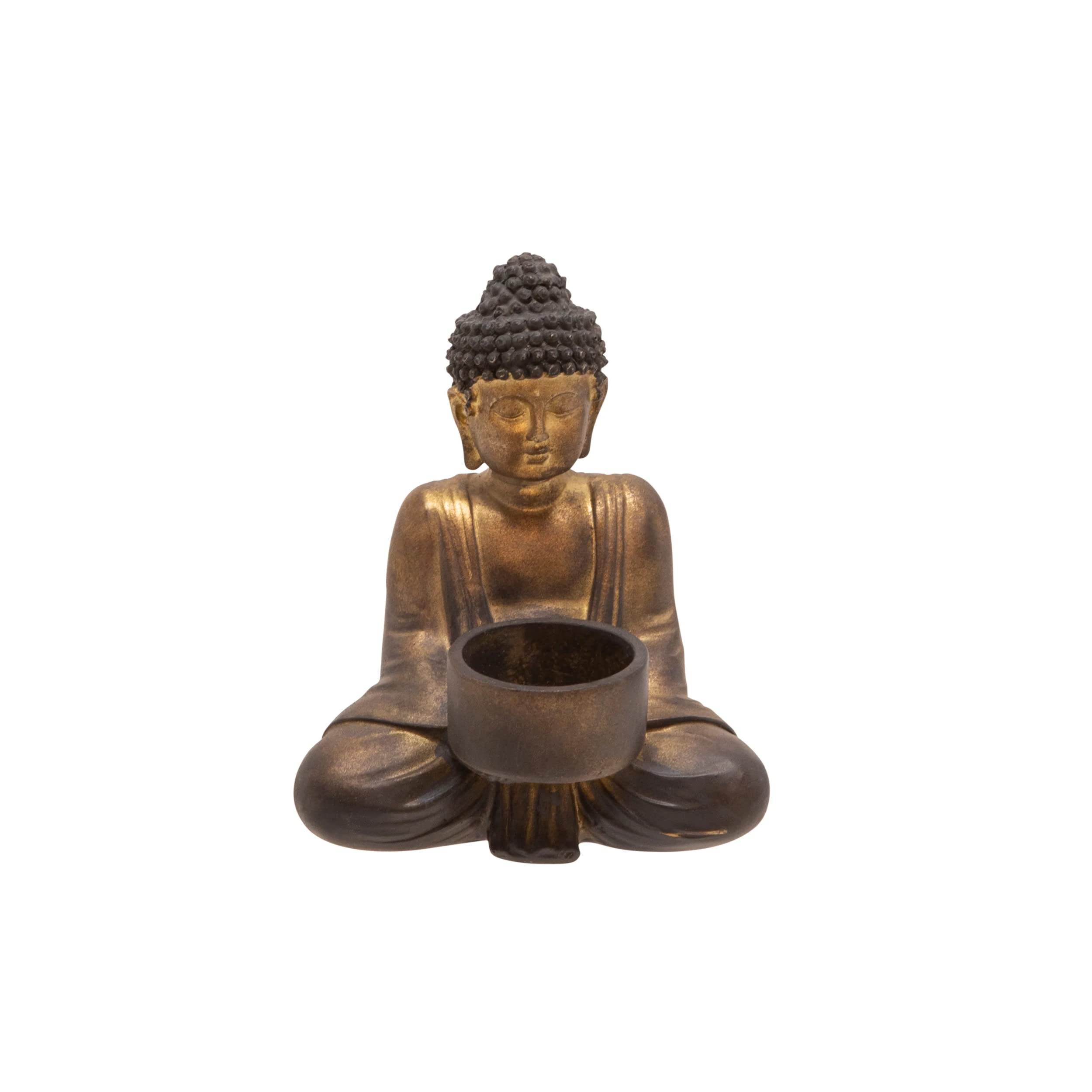 Sagebrook Home Copper Resin Sitting Buddha Tea Light Holder - Decorative Meditation Candle Holder for Yoga, Spa, Relaxation & Home Decor