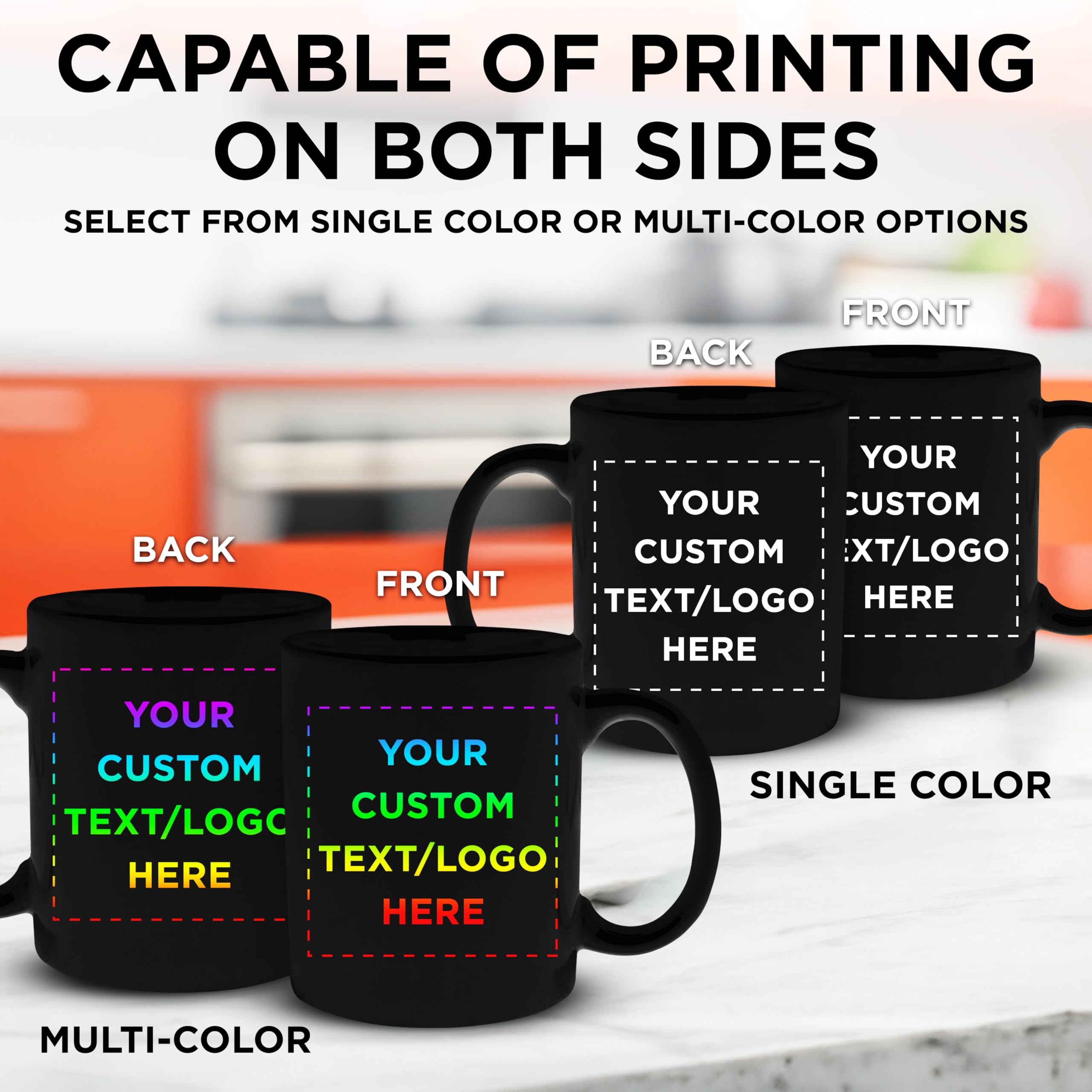 Custom 11 oz Ceramic Coffee Mugs Bulk Set of 50 - Personalized Black Coffee Cups for Hot & Iced Drinks, Gaming, Office Use - Durable Restaurant & Home Kitchen Drinkware