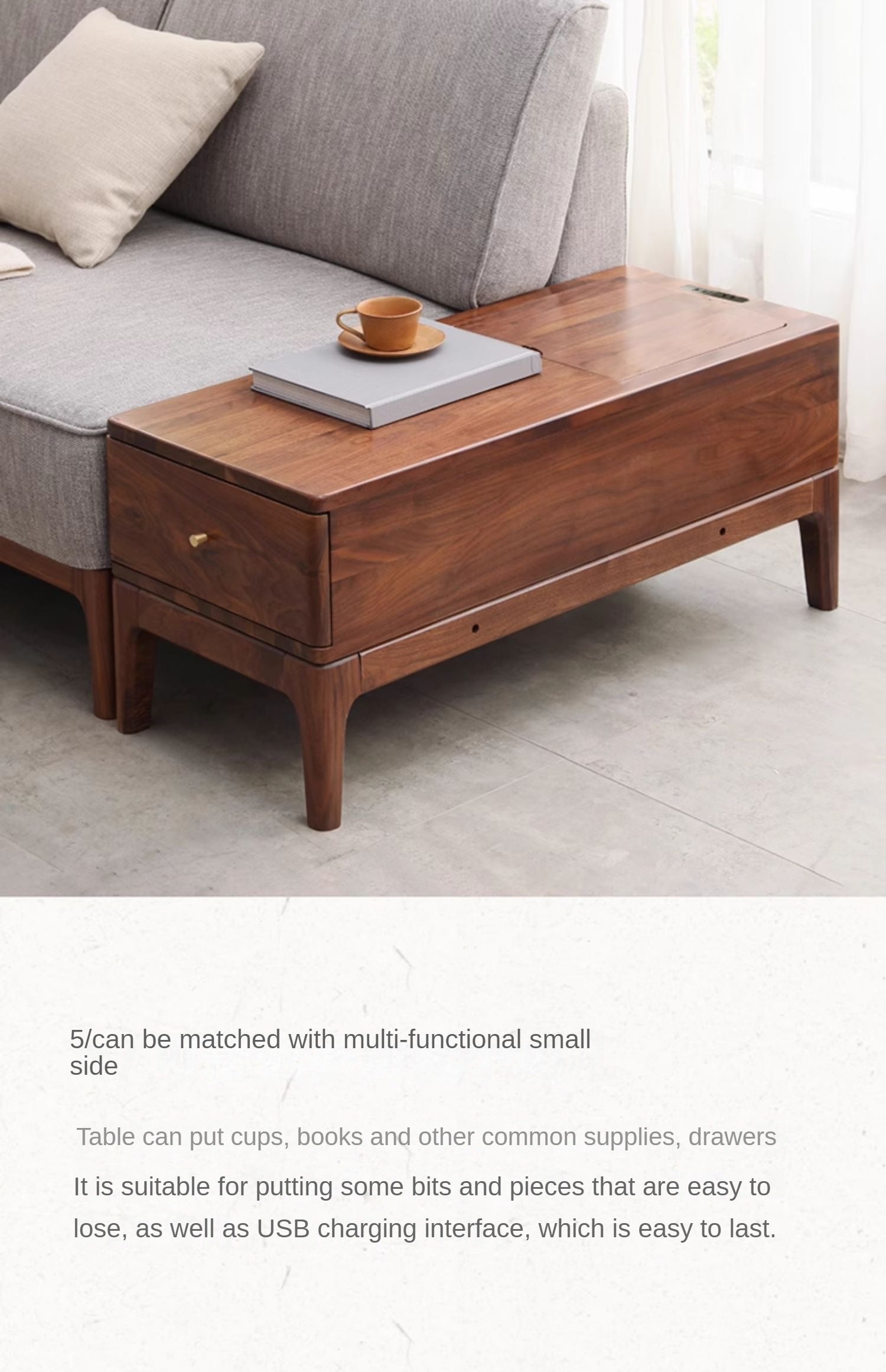 Premium Black Walnut & Ash Solid Wood Fabric Chaise Lounge Sofa - Modern Living Room Furniture for Relaxation & Home Decor