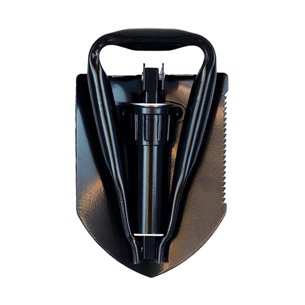 Premium Black Tri-Fold Serrated Shovel with Carrying Case - 23 Inch Heavy Duty Camping Shovel for Hiking, Survival Kit & Outdoor Adventures