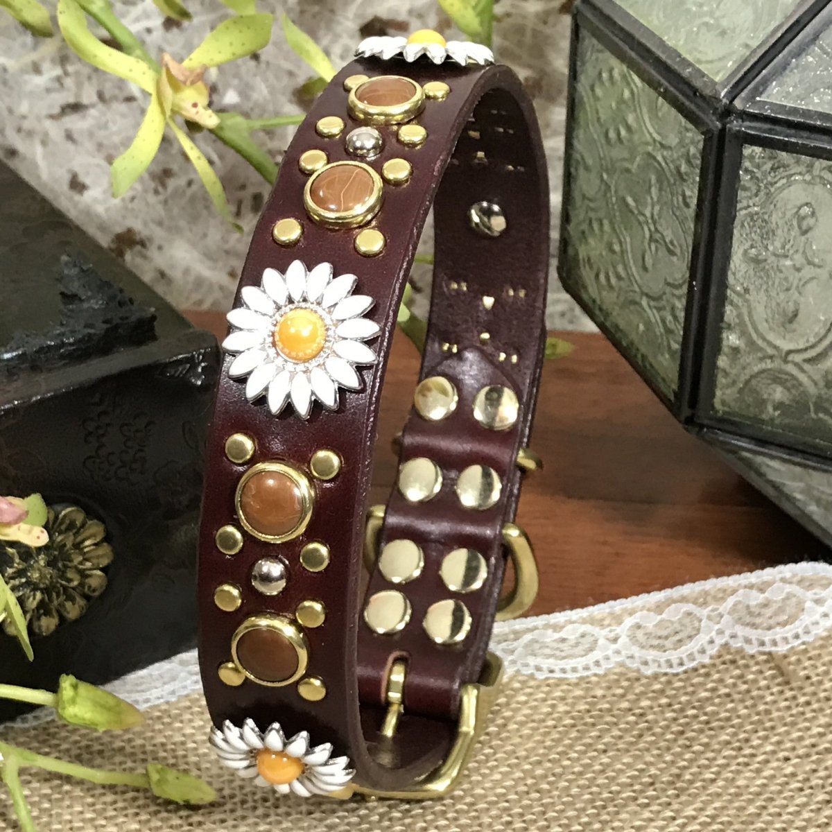 Premium Yessena Designer Leather Dog Collar - Handcrafted Genuine Leather Pet Collar with Adjustable Buckle - Perfect for Daily Walks, Training & Fashionable Outfits