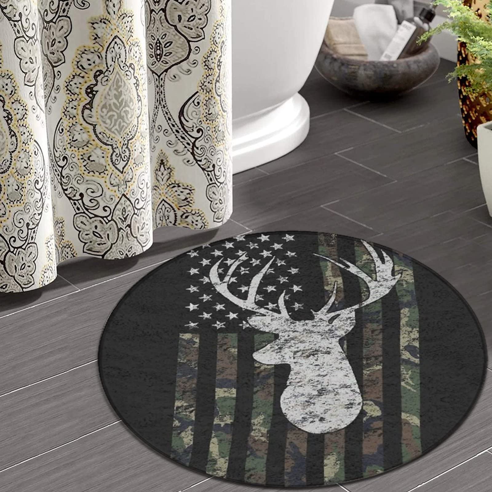 SWEET TANG Soft Round Area Rug Play Mat - 24 Inch Circle Floor Carpet for Bedroom, Living Room & Nursery Decor | Deer Camo Camouflage American Flag Hunting Design - Perfect for Kids Play Area, Home Decor & Cozy Spaces