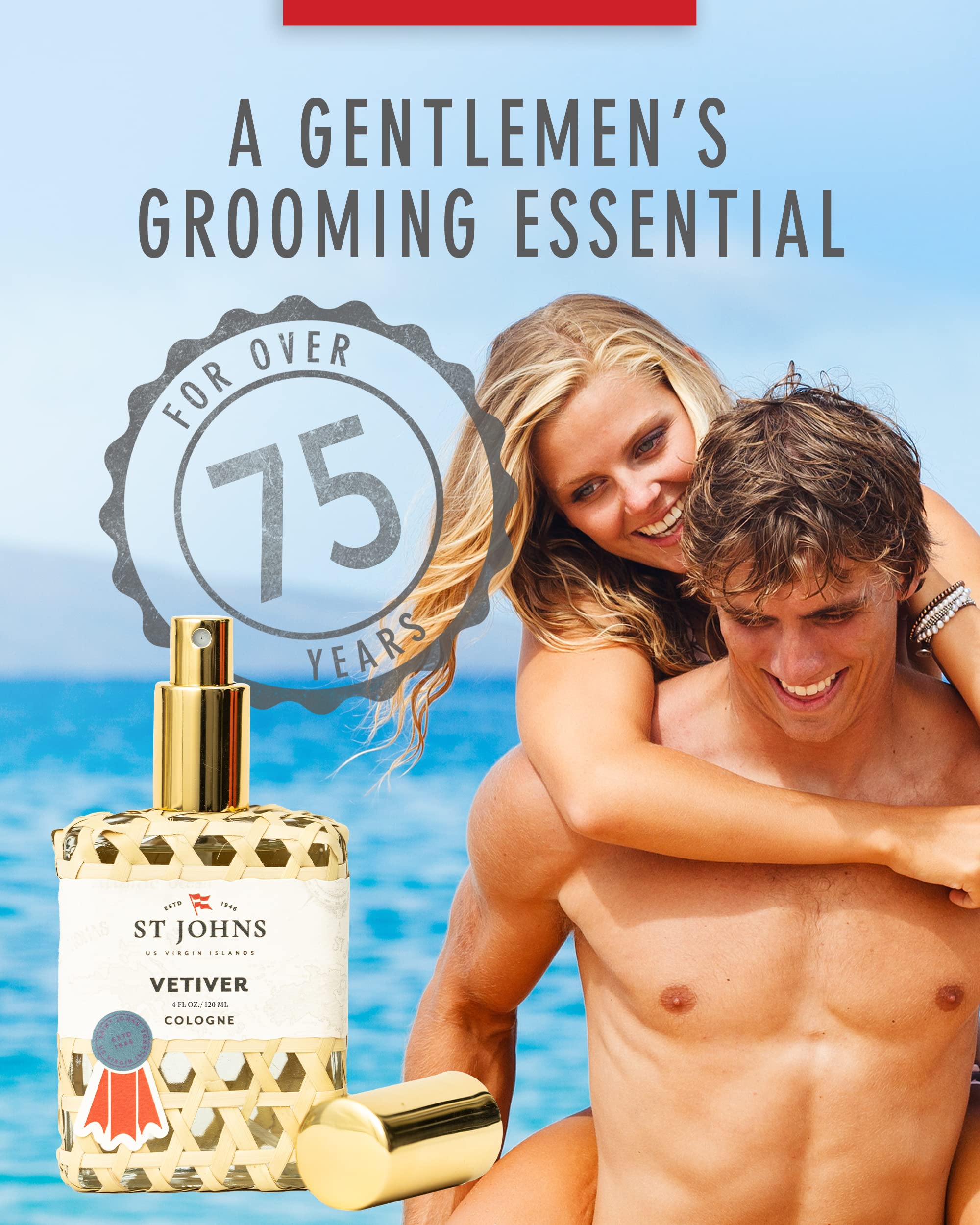 St. John Classic Vetiver Cologne for Men – Virgin Islands Inspired Fresh Scent, Sophisticated Fragrance (4 oz Spray) – Perfect for Daily Wear, Office & Special Occasions