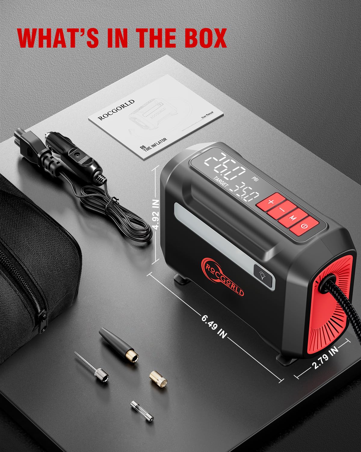 R8 Tire Inflator Portable Air Compressor - 12V DC Fast Inflation Air Pump with Large Dual Digital Display - 3X Faster for Cars, Bikes, Motorcycles, Sports Balls - Perfect for Road Trips, Camping & Emergency Tire Inflation