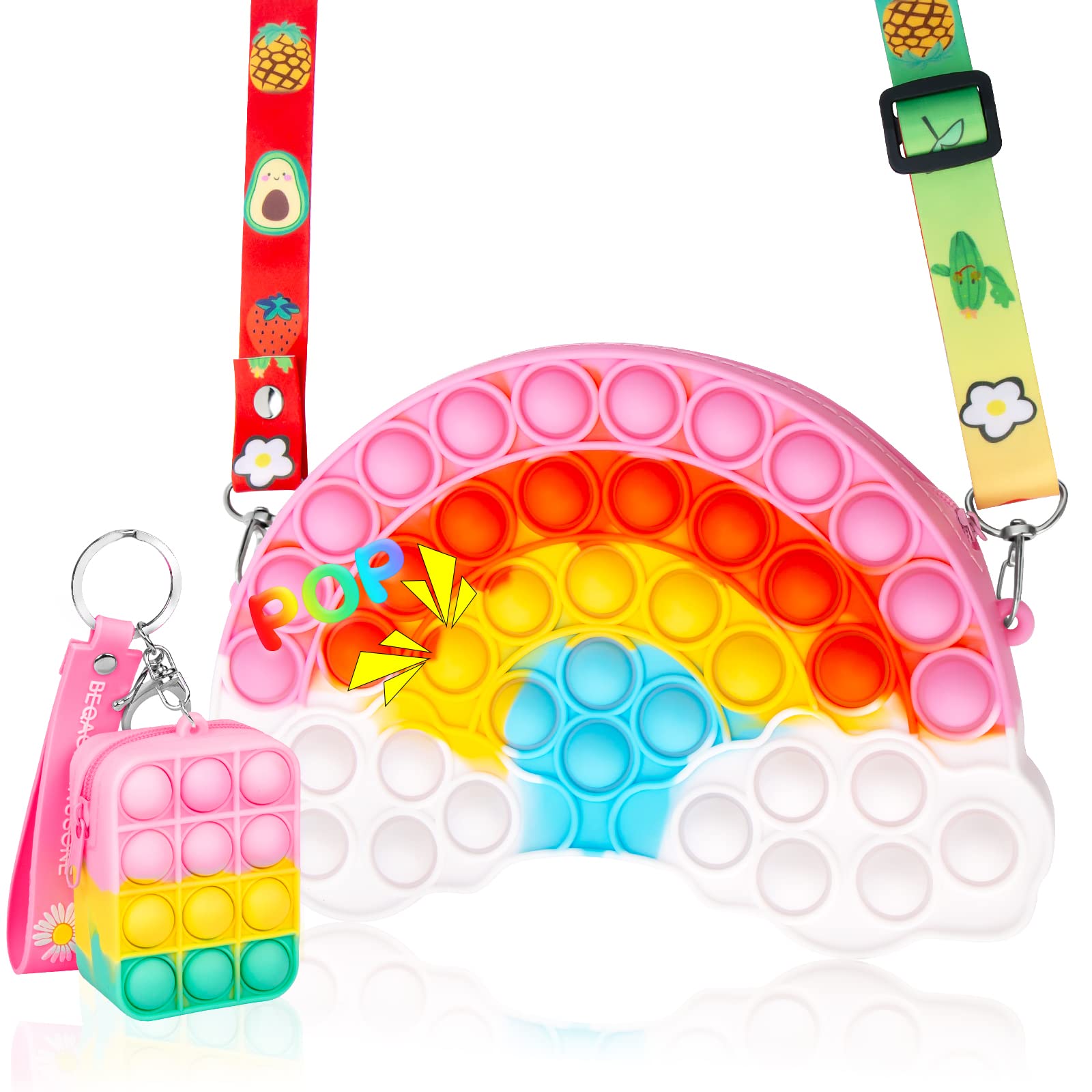 2Pcs Pop Fidget Sensory Bags for Girls - Adjustable Crossbody Bubble Popper Purse, Silicone Stress Relief Toys for Kids | Perfect Birthday Gifts, School Accessories & Travel Fidget Toys