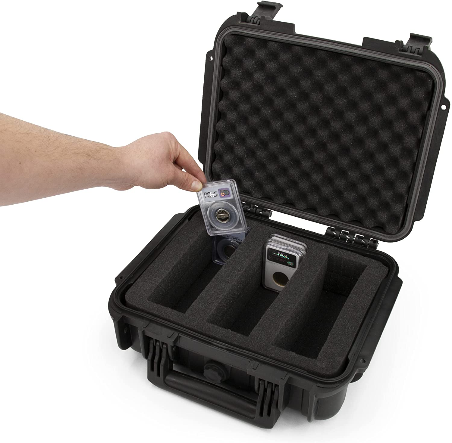 CASEMATIX Graded Coin Holder Case - Waterproof Storage Box for PCGS & NGC Coin Slabs (Fits 55+ Slabs) - Customizable Foam & Padlock Included - Perfect for Coin Collectors & Secure Display at Home or Shows