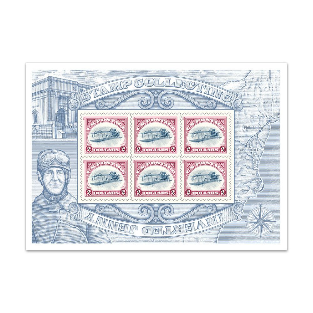 USPS $2 Inverted Jenny Commemorative Stamps - Set of 6 Rare Collectible Postage Stamps for Philatelists, Framing, and Gift Giving