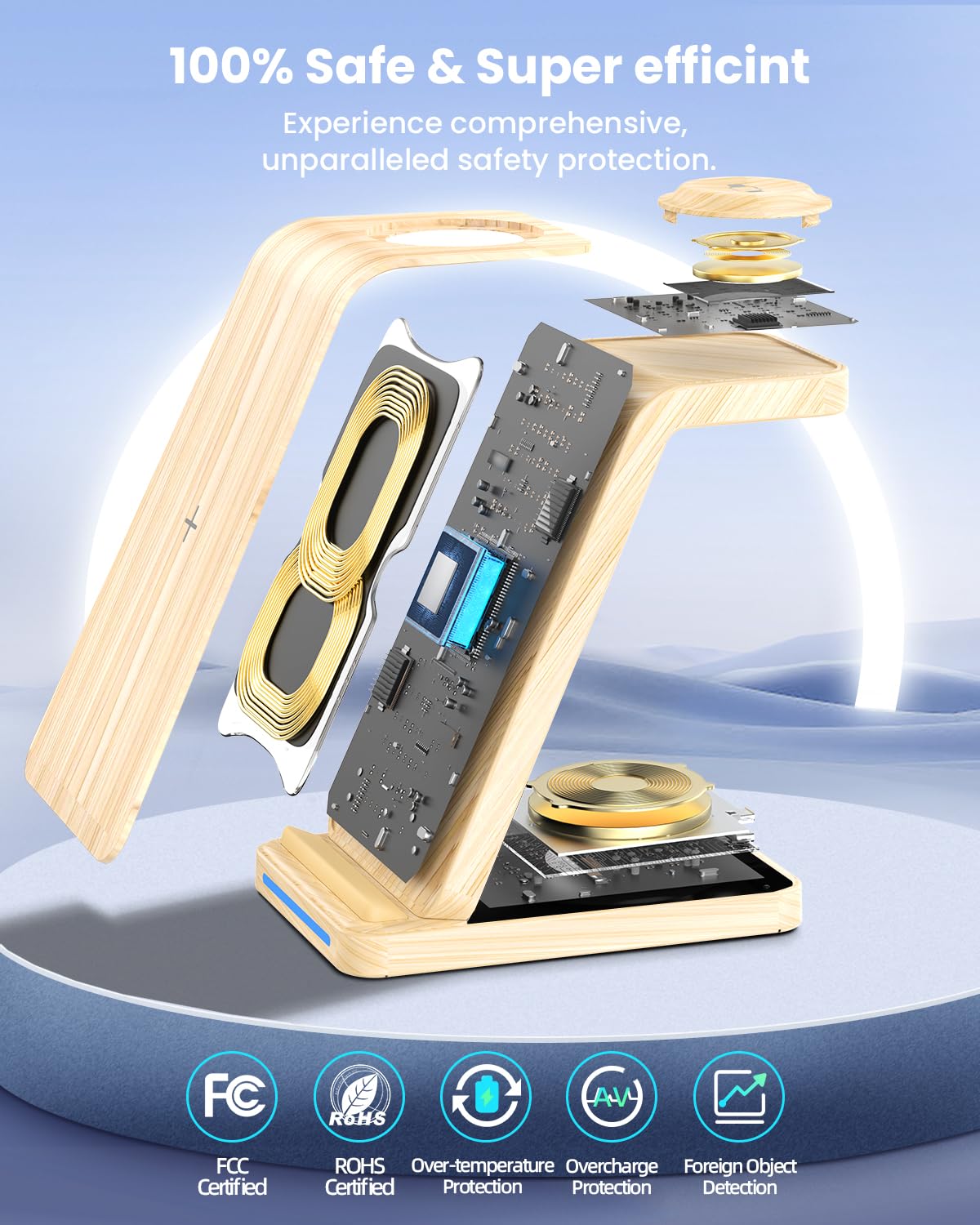 GEEKERA 3-in-1 Wireless Charging Station for iPhone 15/14/13/12/11 Pro Max/X/8, Apple Watch Ultra/SE/8/7/6/5/4 & AirPods 2/3/Pro | Fast Charging Stand for Multiple Apple Devices | Perfect for Home, Office & Nightstand Use