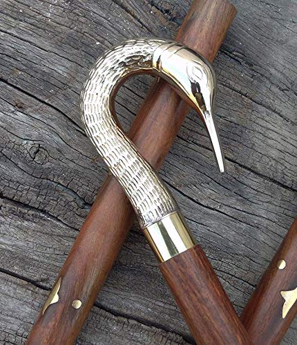 Victorian Style Wooden Folding Walking Cane with Solid Brass Handle - Elegant Duck Head Design for Men & Women | Vintage Adjustable Mobility Aid for Hiking, Travel & Fashion Accessory