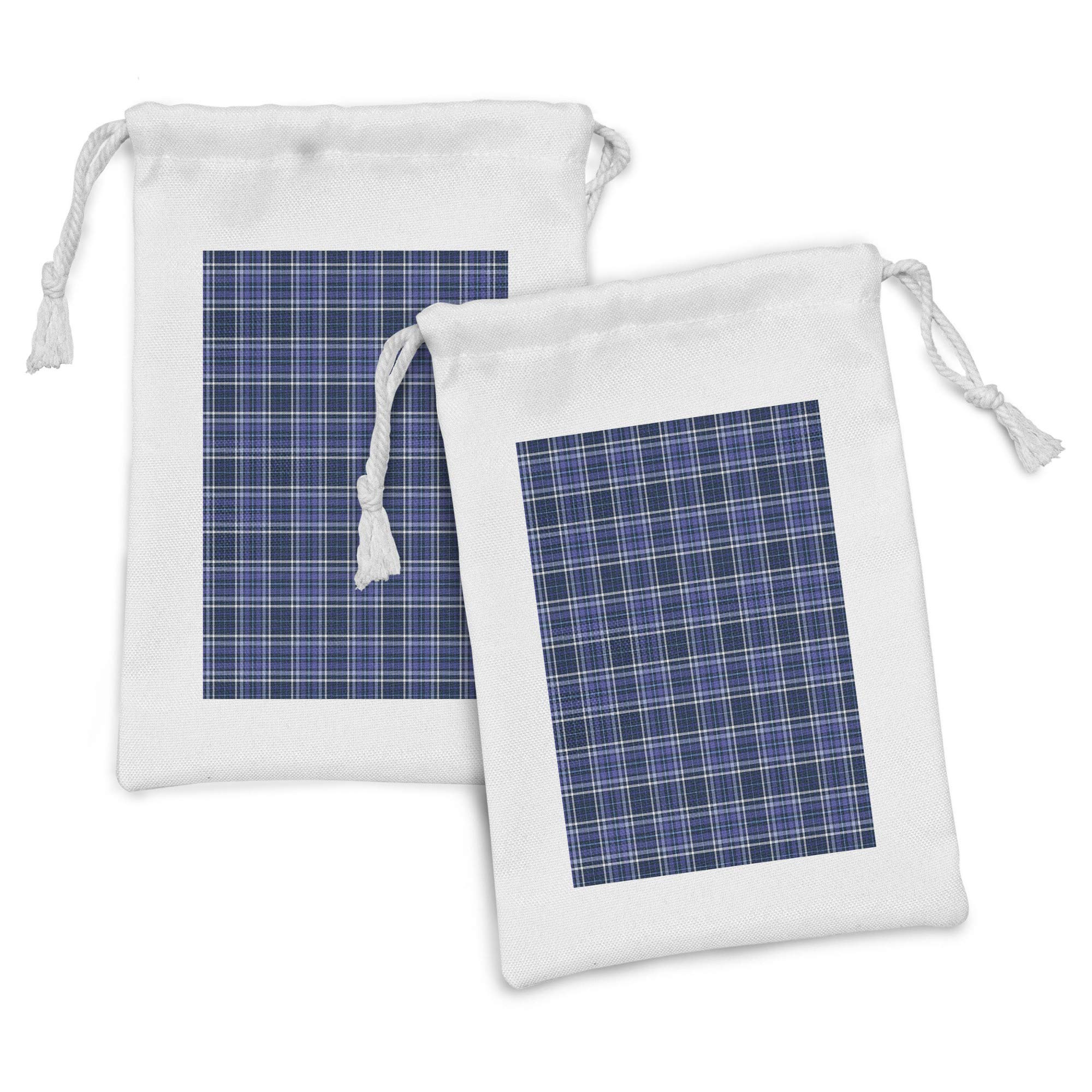Ambesonne 2-Pack Plaid Fabric Pouch Set - Classic Hatched Crossing Lines Design, Small Drawstring Bags for Toiletries, Masks & Party Favors (9