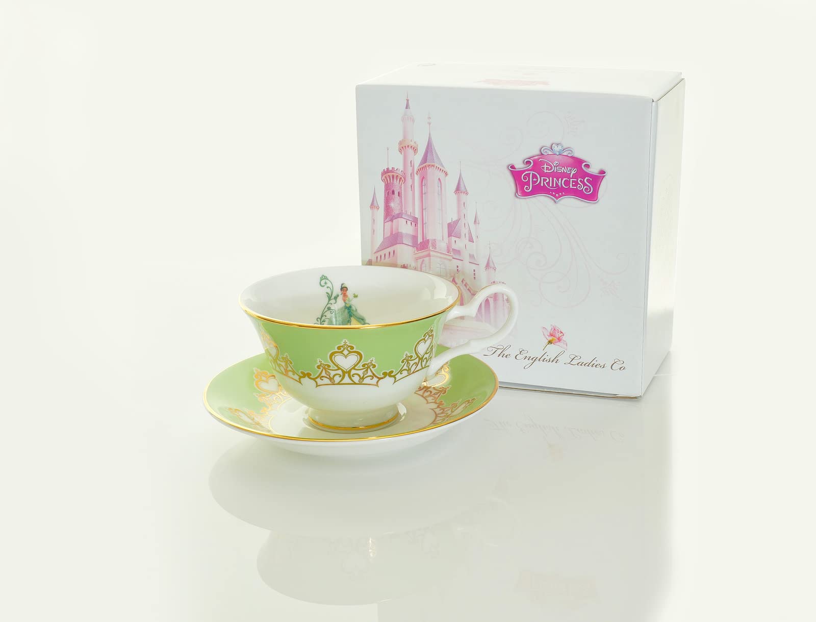 Disney Princess Tiana Bone China Tea Cup and Saucer Set - Elegant English Ladies Fine Porcelain for Afternoon Tea, Bridal Shower, and Gift Giving