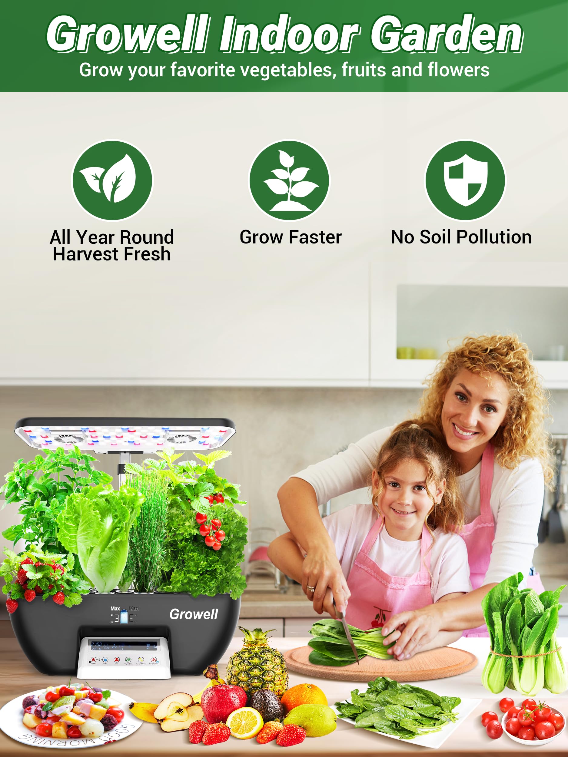 Hydroponics Growing System Kit - 17 Pods Indoor Herb Garden with 102 LED 28W Full-Spectrum Grow Lights, 2 Fans & Auto Timer | 10L Water Tank, Adjustable Height (Black/White) for Fresh Basil, Mint, Lettuce & Home Gardening