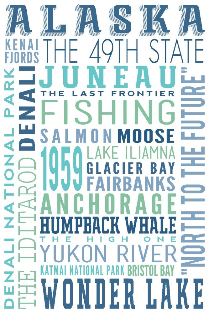 Alaska Travel Poster - 36x54 Giclee Gallery Print, Typography Wall Art Decor for Home & Office - Perfect for Living Room, Bedroom or Cabin Decor