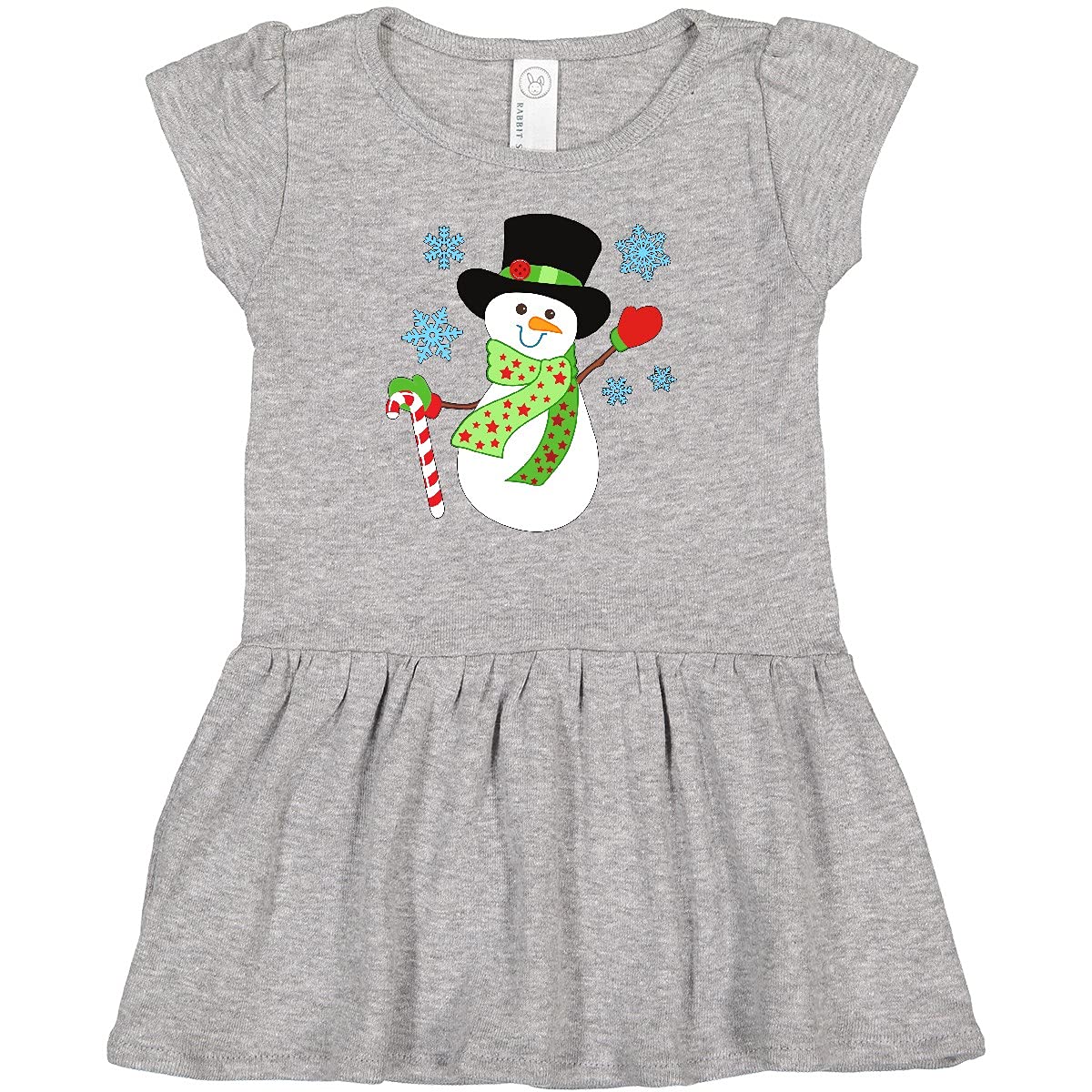 Inktastic Christmas Snowman in Top Hat with Candy Cane Baby Dress - Festive Holiday Outfit for Infants, Newborn Photo Shoots & Family Gatherings