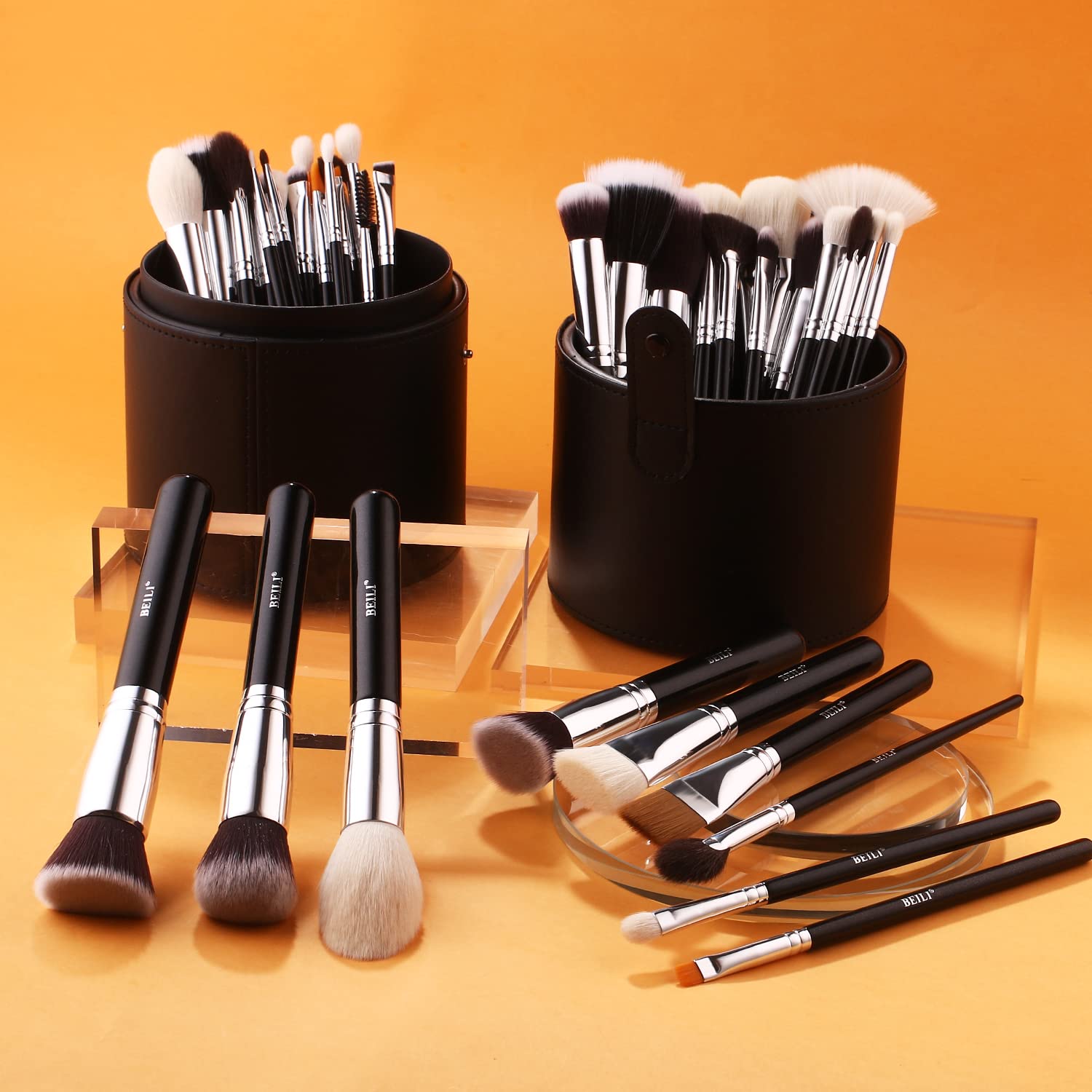 BEILI 42-Piece Premium Makeup Brush Set - Synthetic & Goat Hair Blending, Foundation, Powder, Blush, Concealer & Eyeshadow Brushes with Travel Case (Black) | Perfect for Professional Makeup Artists & Beginners at Home or On-The-Go