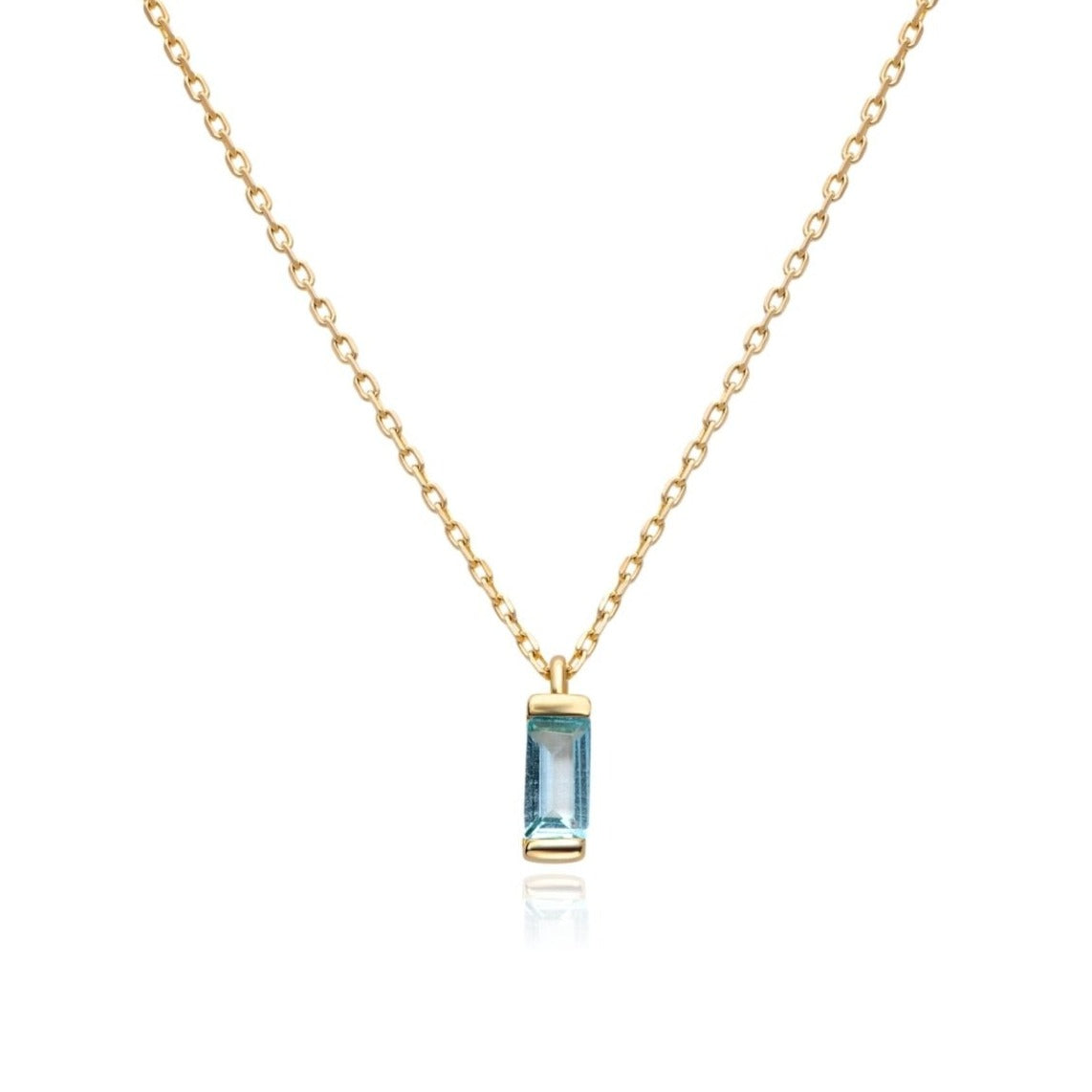 14k Yellow Gold Blue Topaz Baguette Pendant Necklace | Elegant Dainty Jewelry for Women | Perfect for Weddings, Anniversaries & Special Occasions