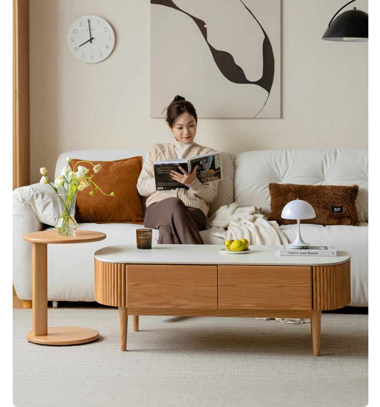 Solid Oak Wood Coffee Table with Slate Top - Modern Log Style for Living Room, Lounge & Office - Durable & Stylish Home Decor