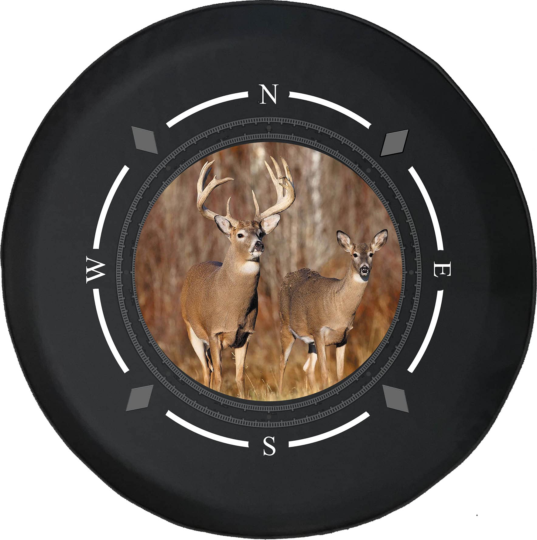American Unlimited Spare Tire Cover with Compass & Deer Buck Design - Durable SUV, Trailer, RV Wheel Cover for Hunting Enthusiasts | Perfect for Off-Road Adventures & Outdoor Camping