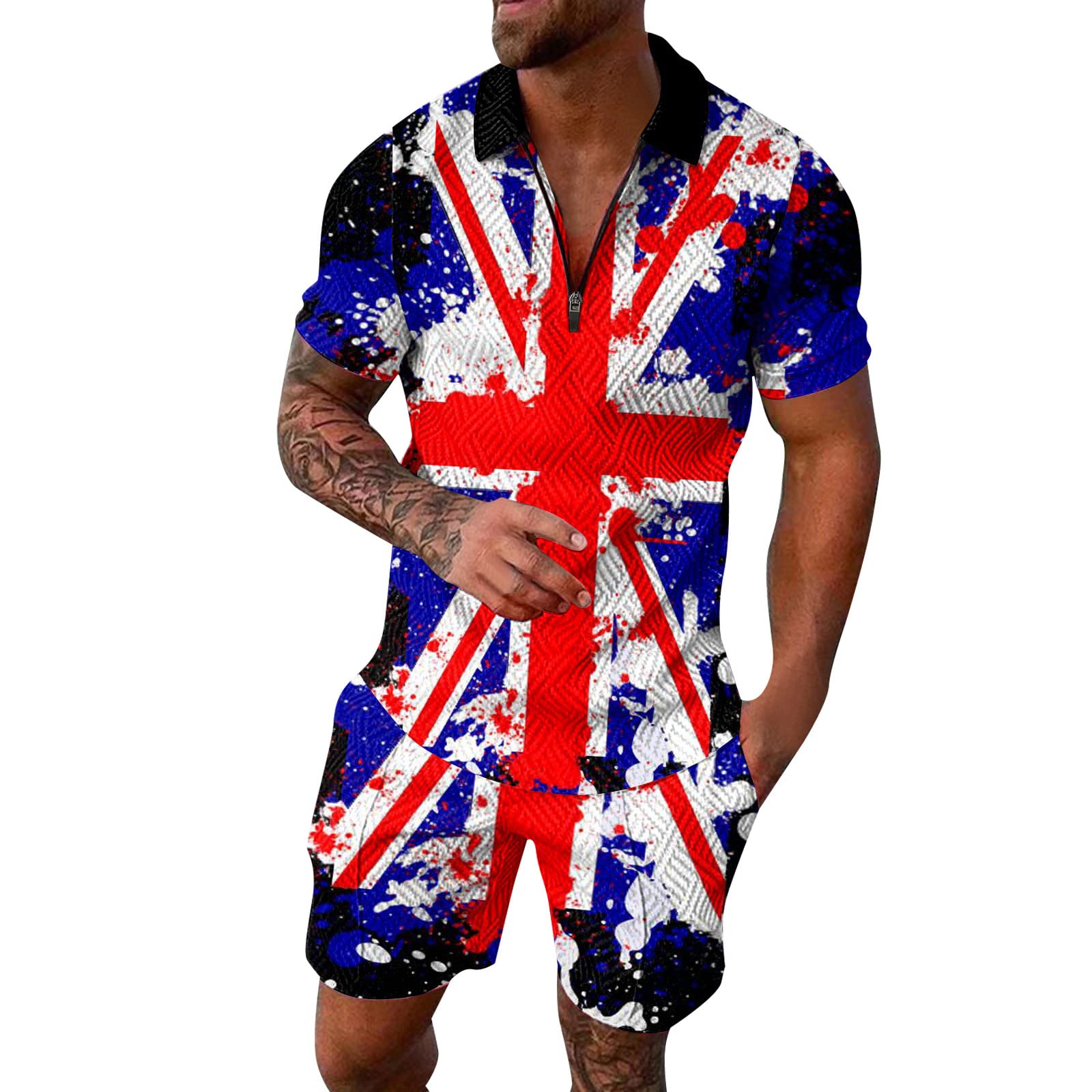 Men's 2-Piece Polo Shirt & Shorts Set - Summer Casual Athletic Activewear for Running, Sports & Outdoor Activities | Breathable Quick-Dry Fabric | Track Suit & Lounge Wear | Clearance Sale