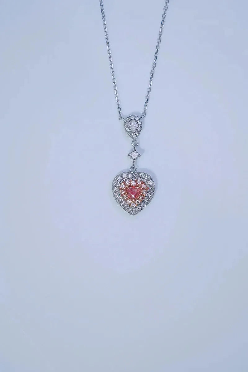 18K White Gold Heart Pendant Necklace with Real Natural Pink Diamond - Elegant Women's Wedding Jewelry for Brides, Anniversaries & Special Occasions