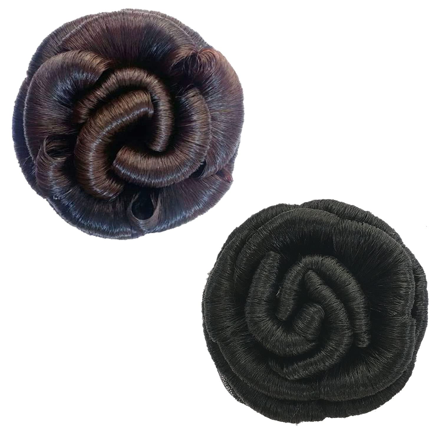 Gadinfashion™ Women's Artificial Hair Bun & Juda Hair Accessories - 2 Pack (Black & Brown) - Perfect for Cosplay, Parties, and Everyday Styling