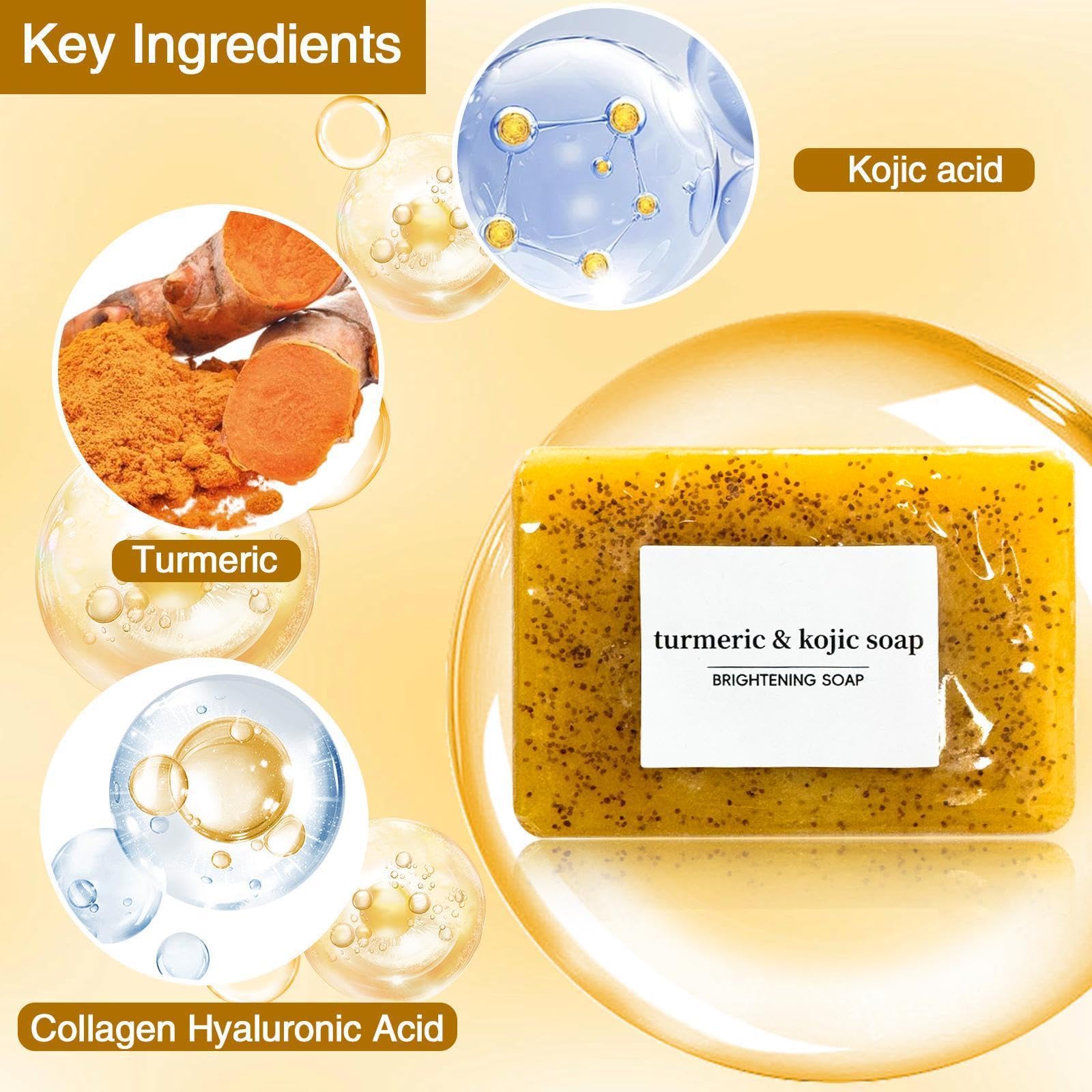 2 PCS Lemon Turmeric & Kojic Acid Soap - Brightening Face & Body Cleanser for Women & Men - Natural Skin Lightening, Acne Treatment & Dark Spot Removal - Perfect for Daily Skincare & Bath Routine
