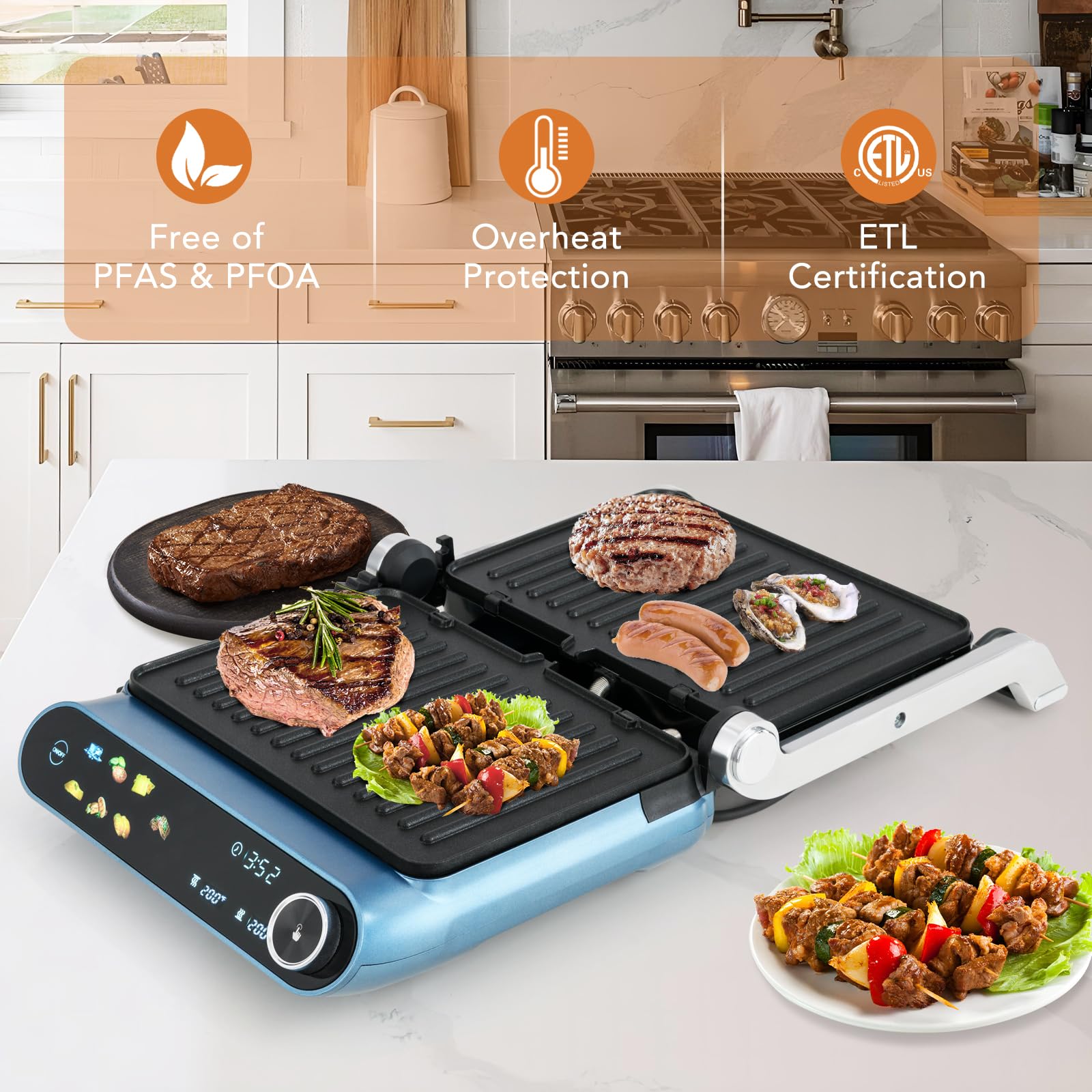 Giantex Electric Panini Press Sandwich Maker - 2 Removable Non-Stick Dishwasher Safe Plates, Drip Tray, LED Display, 7 Grilling Modes, Dual Temp Control - Perfect for Home, Office & Restaurant Breakfast, Lunch & Quick Meals