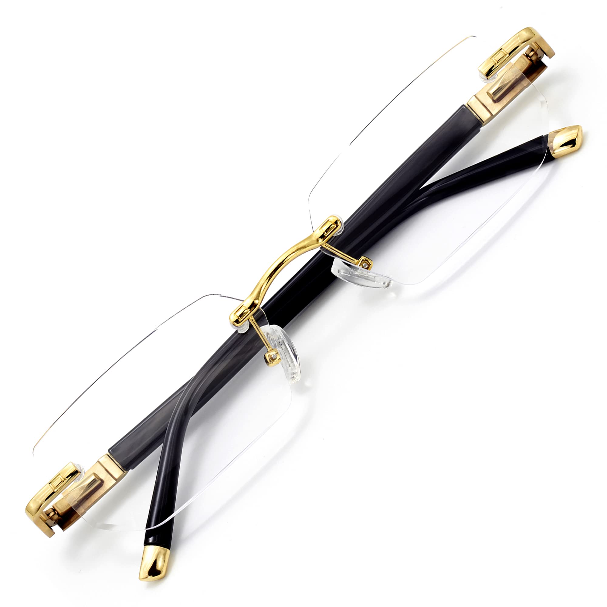 Stylish Rimless Reading Glasses for Women & Men - Lightweight Spring Hinge Readers with Diamond Cut Edge Design & Blue Light Filtering - Perfect for Office Work, Reading & Screen Time