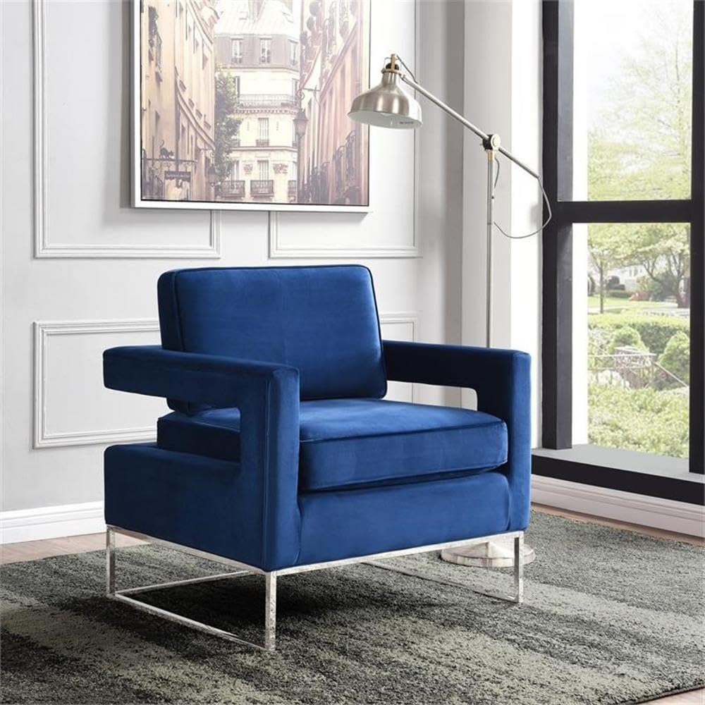 Luxury Navy Blue Velvet Accent Chairs Set of 2 with Chrome Metal Base - Modern Upholstered Living Room Furniture for Home, Office & Lounge Decor