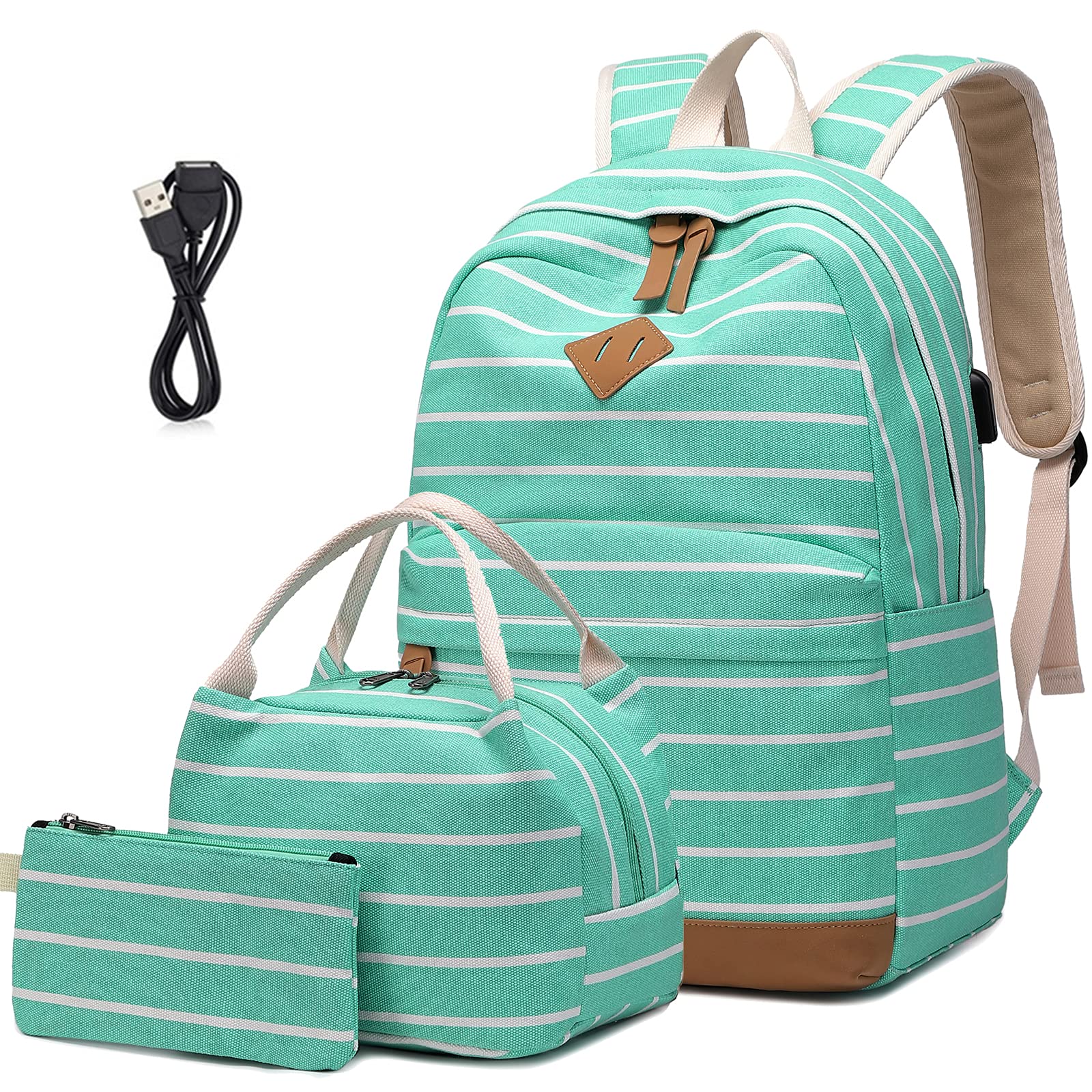Stylish 15.6 Inch Canvas Laptop Backpack for Teen Girls & College Students - USB Charging Port School Backpack - Perfect for High School, University, Travel & Daily Commute