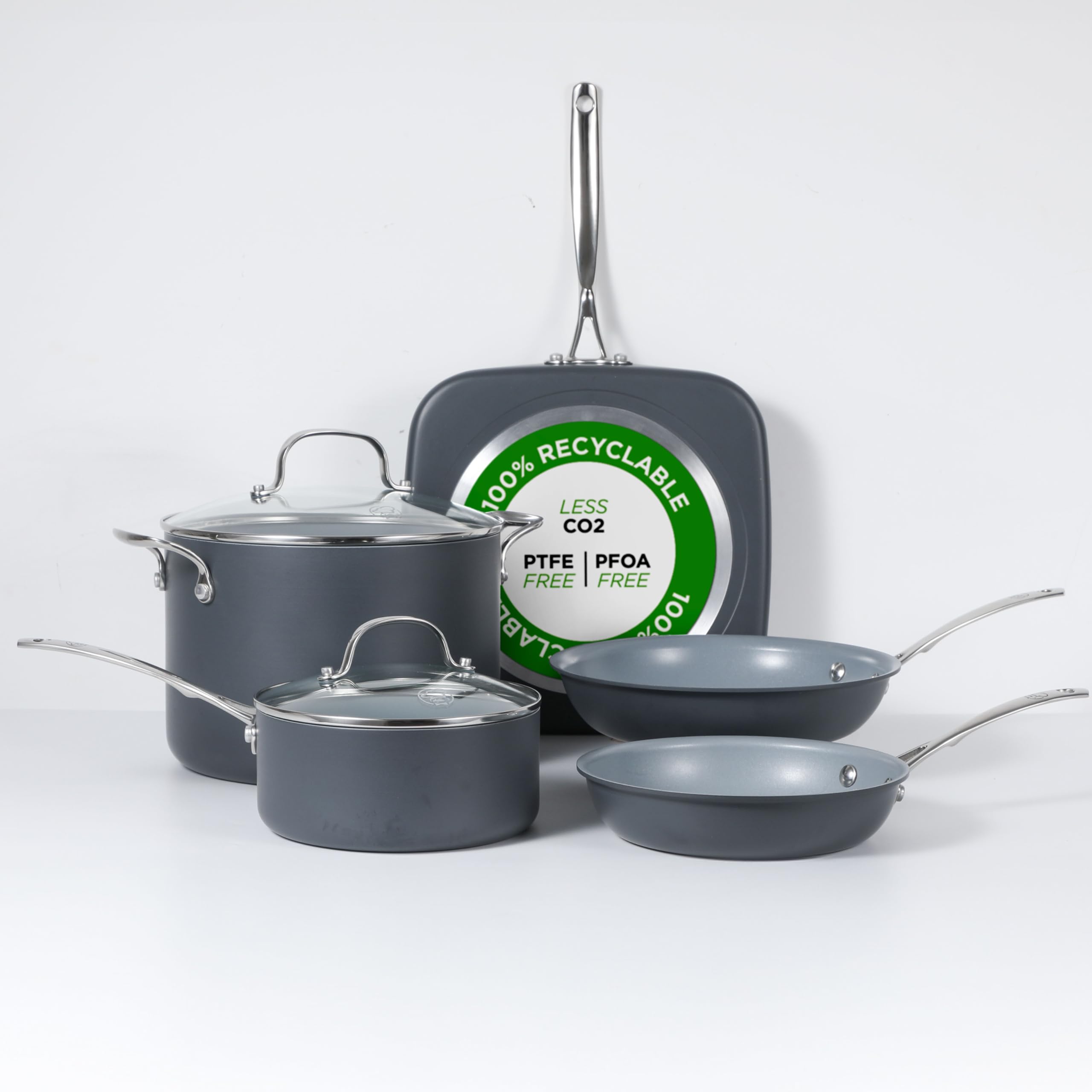 Commercial Chef 7-Piece EcoPan Hard Anodized Aluminum Cookware Set - Non-Toxic Ceramic Non-Stick Pots & Pans with Lids - Induction Compatible, Oven & Dishwasher Safe - PFOA & PTFE Free - Perfect for Home Cooking, Restaurants & Healthy Meal Prep