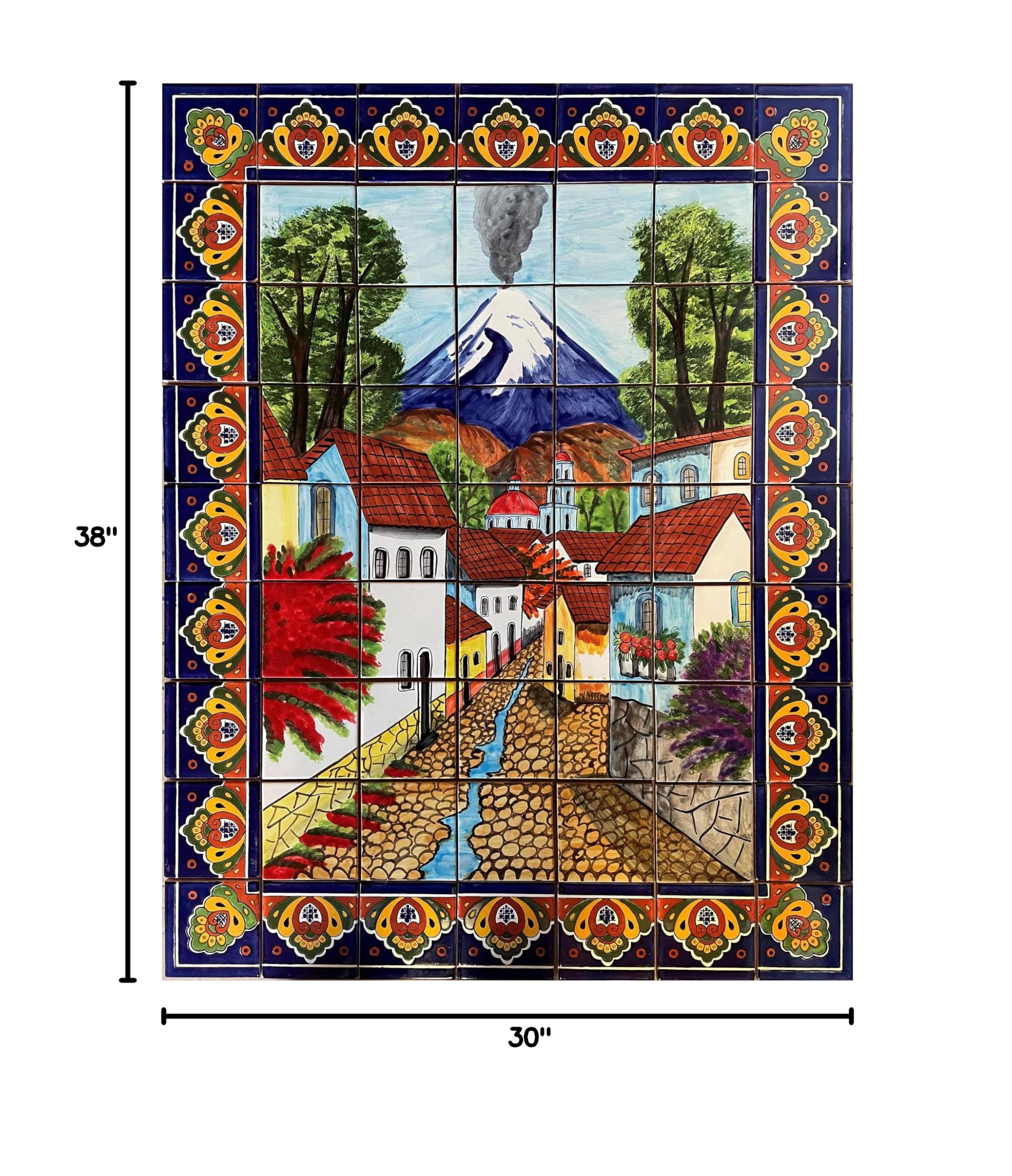 Handmade Mexican Talavera Tile Mural - Authentic Volcano Clay Wall Art for Kitchen Backsplash, Bathroom Decor & Outdoor Patio Design