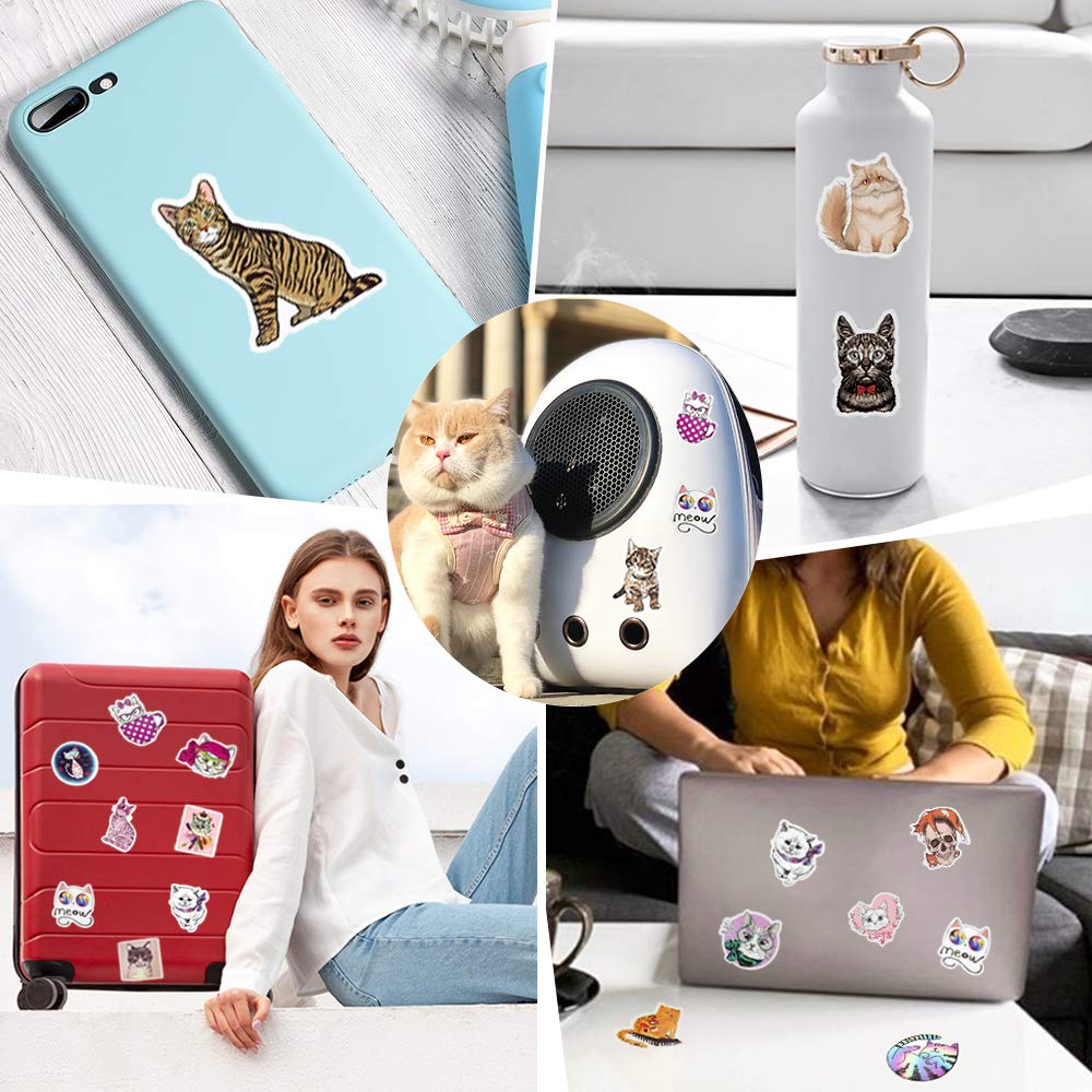 50Pcs Cute Cat Stickers for Kids & Adults - Waterproof Vinyl Decals for Water Bottles, Laptops, Notebooks & DIY Crafts - Perfect for School, Office & Home Decor