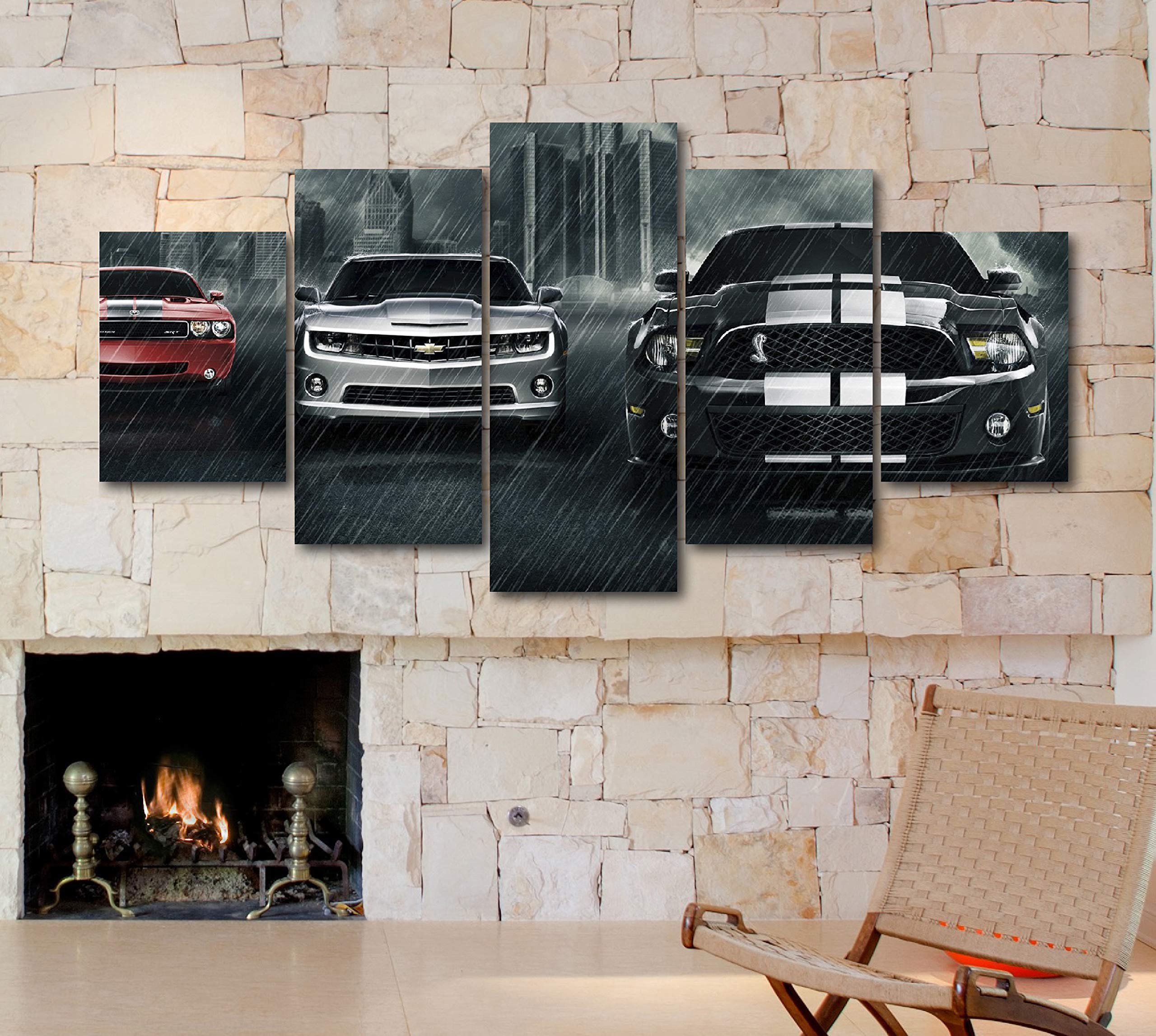 5-Piece Luxury Canvas Sports Car Wall Art - Supercar & Exotic Vehicle Posters for Modern Home Decor (Challenger, Camaro, Extra Large) | Perfect for Living Room, Man Cave & Office Decorations