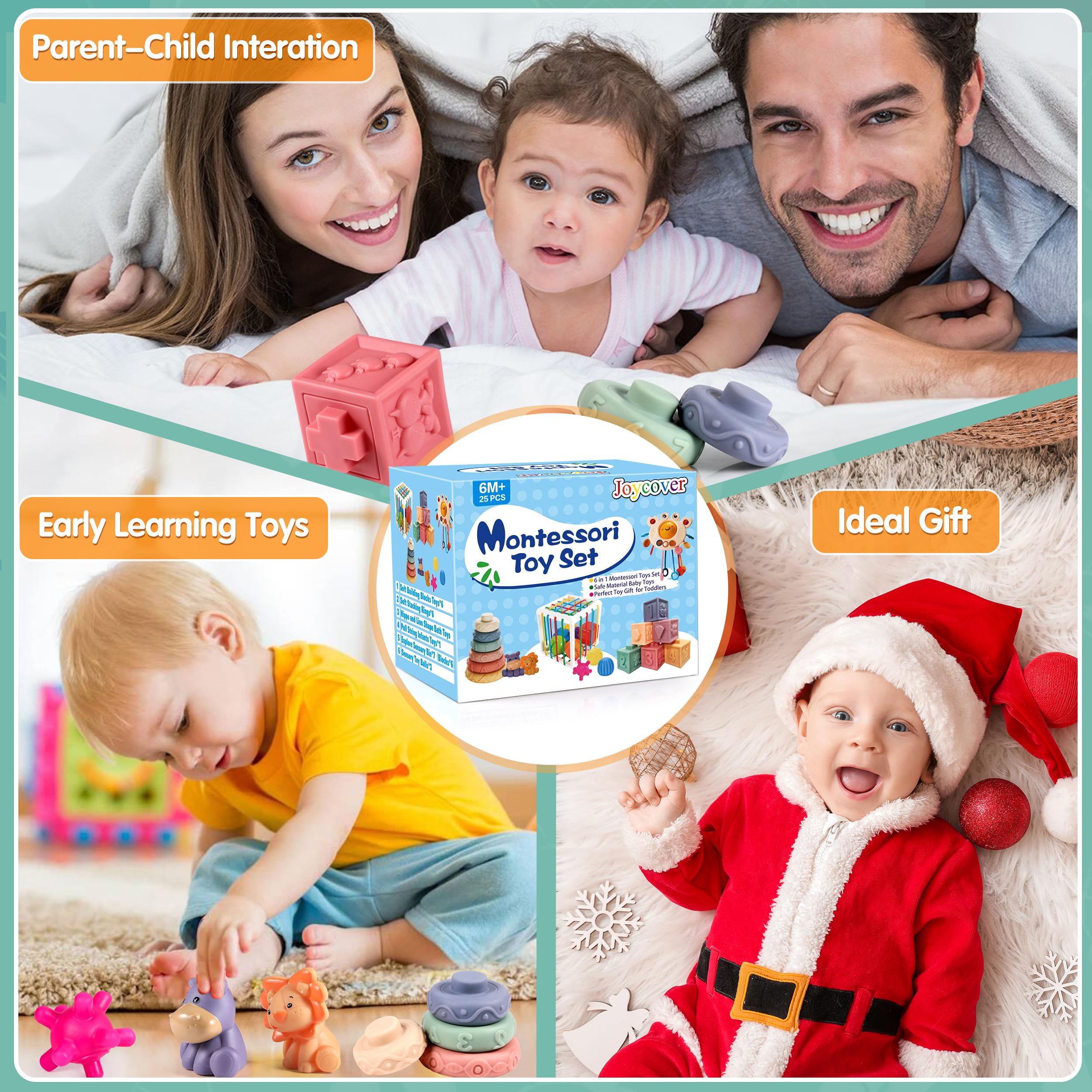 Montessori Toys for Babies 6-12 Months | 6-in-1 Educational Baby Toys Set with Sensory Bin, Pull String & Stacking Blocks | Developmental Learning Toys for 6-18 Month Olds | Perfect Gift for 1-2 Year Old Toddlers | Great for Sensory Play, Motor Skills & Early Learning at Home