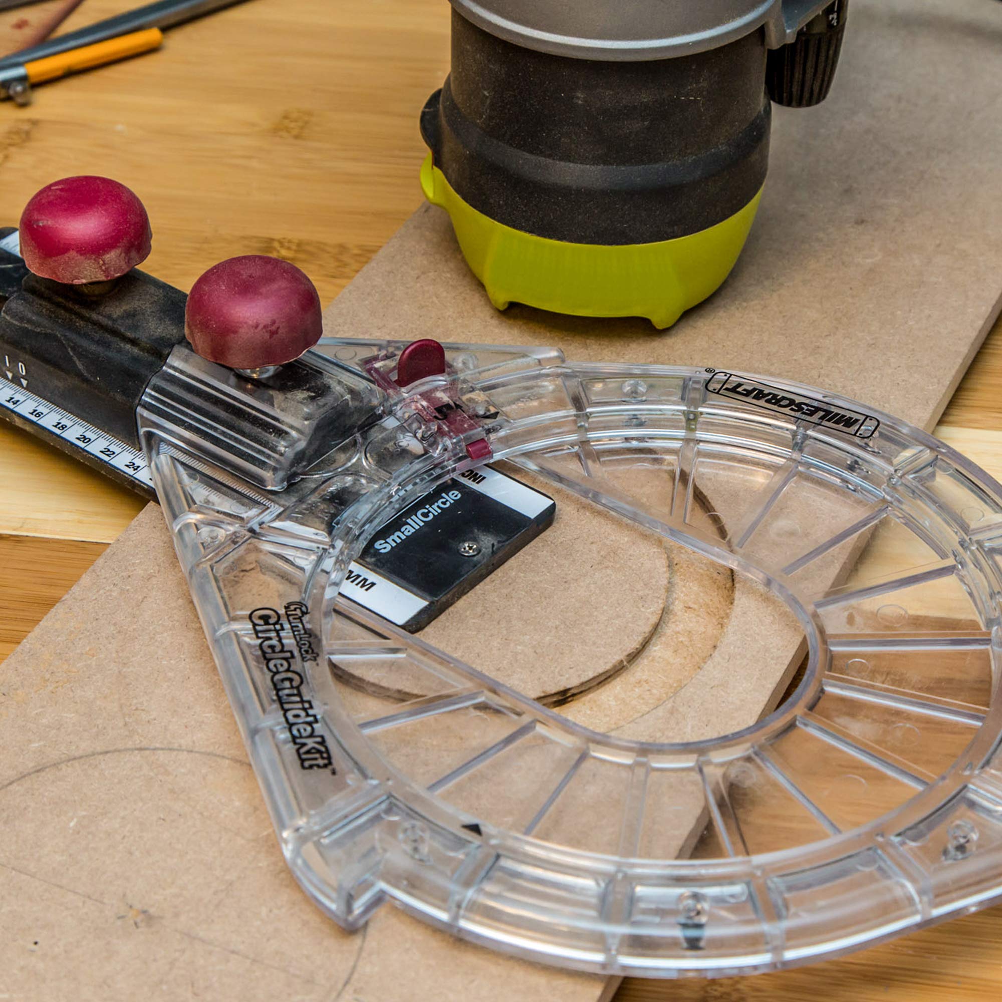 Milescraft 1210 Router Circle Cutting Jig - Precision Small Circle Compass Cutter for 1.5