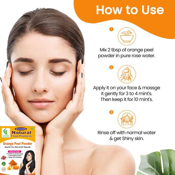 SHOODDH Natural Orange Peel Powder for Skin Lightening & Tan Removal - Vitamin C Face Mask for Glowing Skin, Oil Control & Scar Reduction | Chemical-Free, Antioxidant-Rich 250g | Perfect for DIY Skincare & Spa Treatments