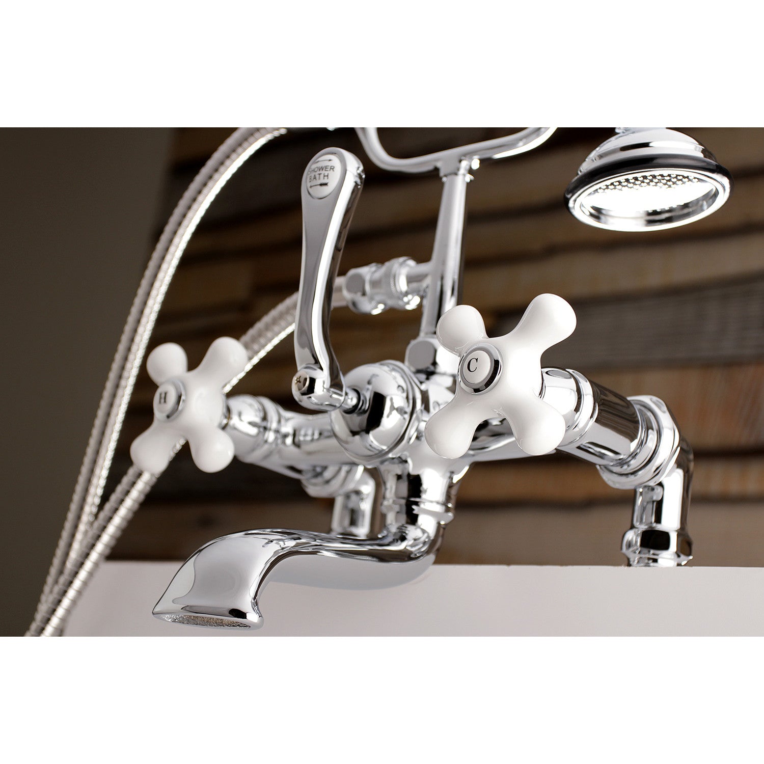 Vintage Style 3-Handle 2-Hole Deck Mount Clawfoot Bathtub Faucet with Hand Shower in Polished Chrome - Perfect for Antique Bathroom Renovations and Luxury Spa Retreats